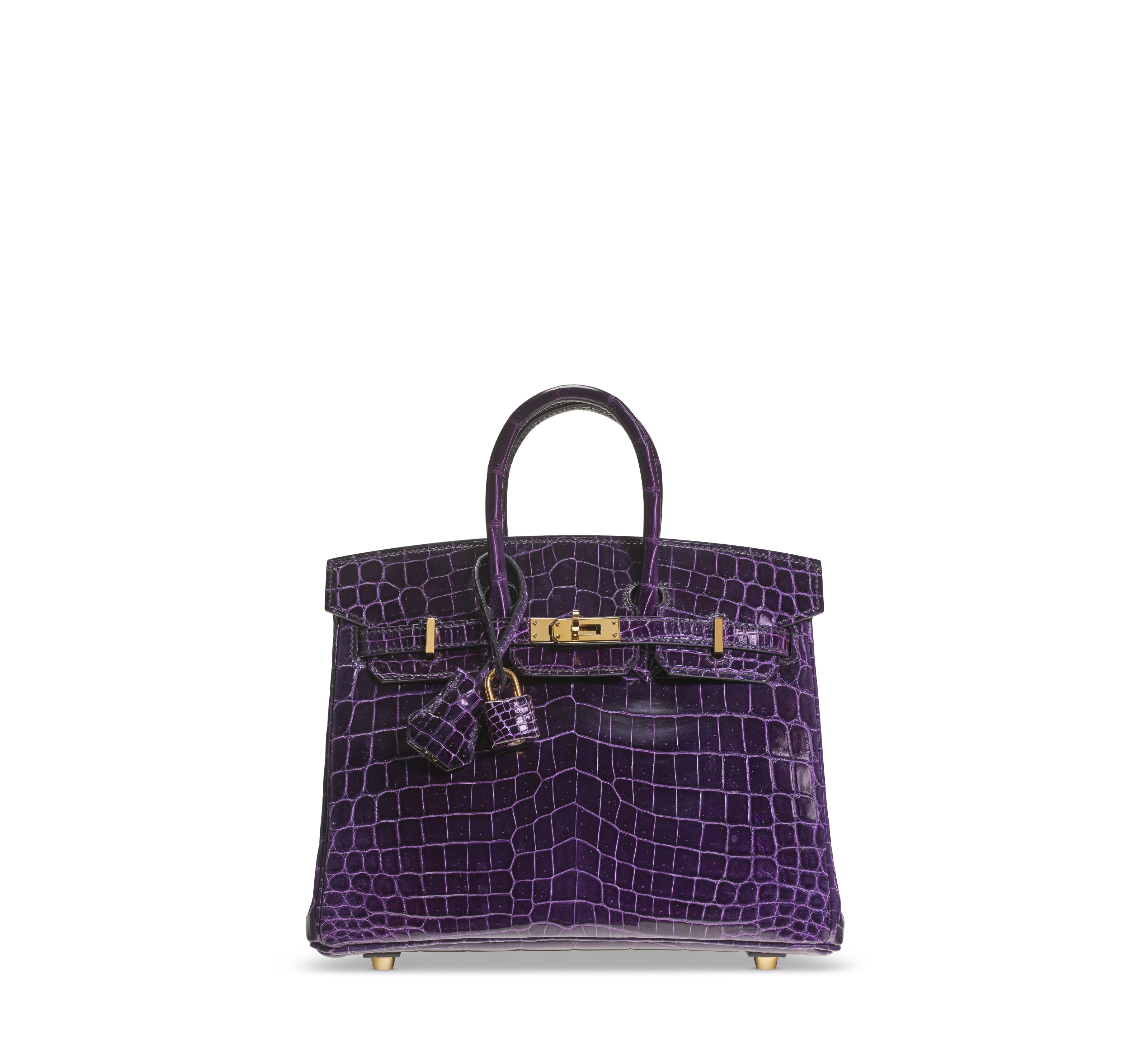 Hermes Birkin 25 Aubergine Niloticus Crocodile Bag Gold Hardware