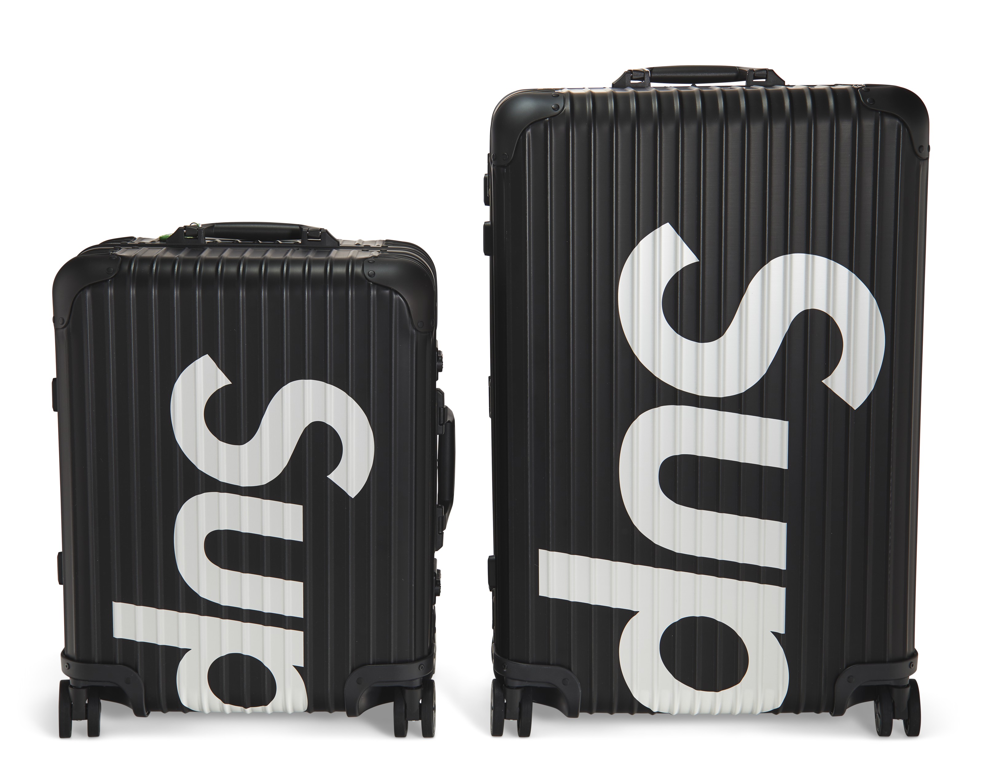 A PAIR OF LIMITED EDITION BLACK ALUMINUM SUITCASES RIMOWA X