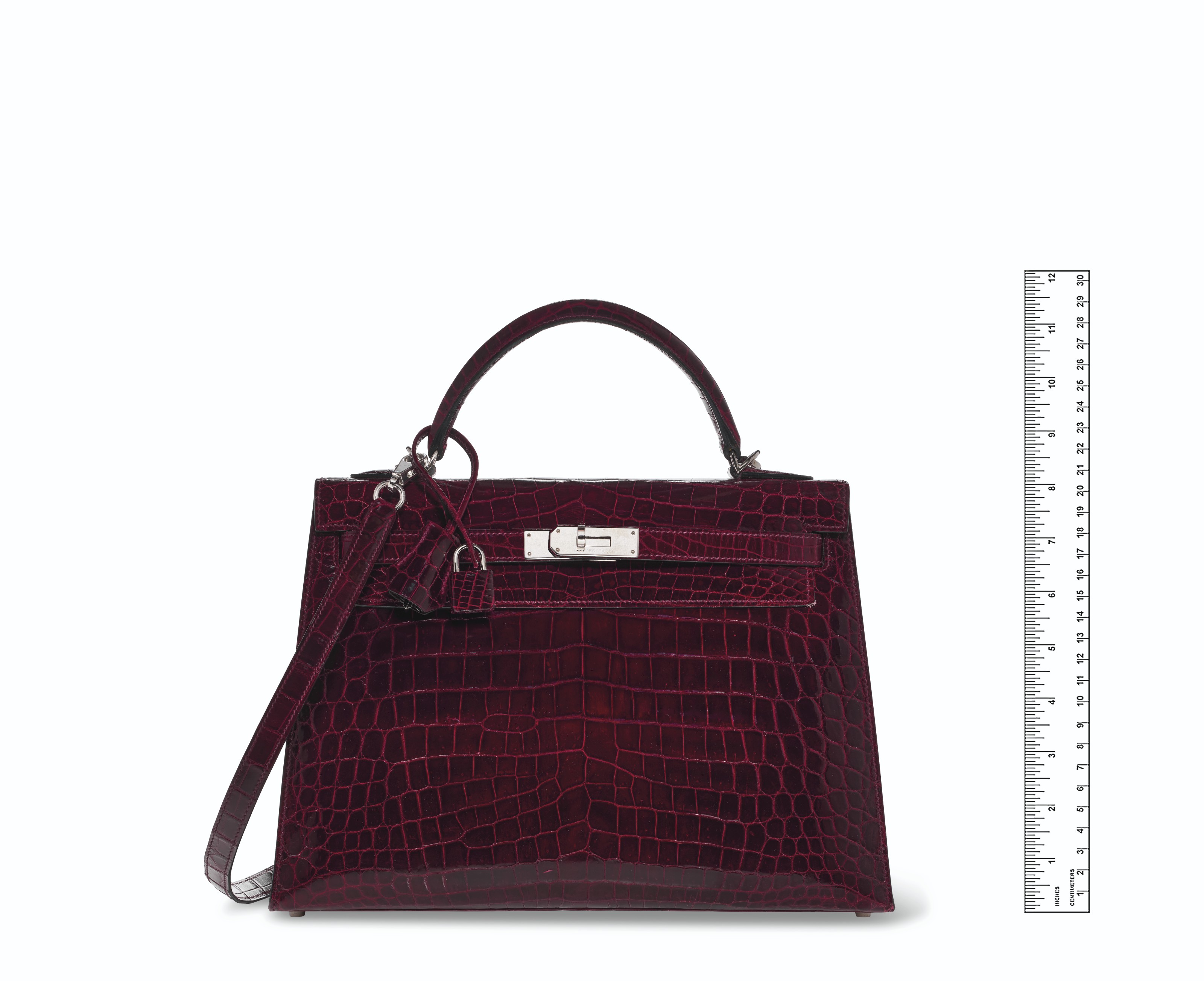 A SHINY BORDEAUX NILOTICUS CROCODILE SELLIER KELLY 32 WITH