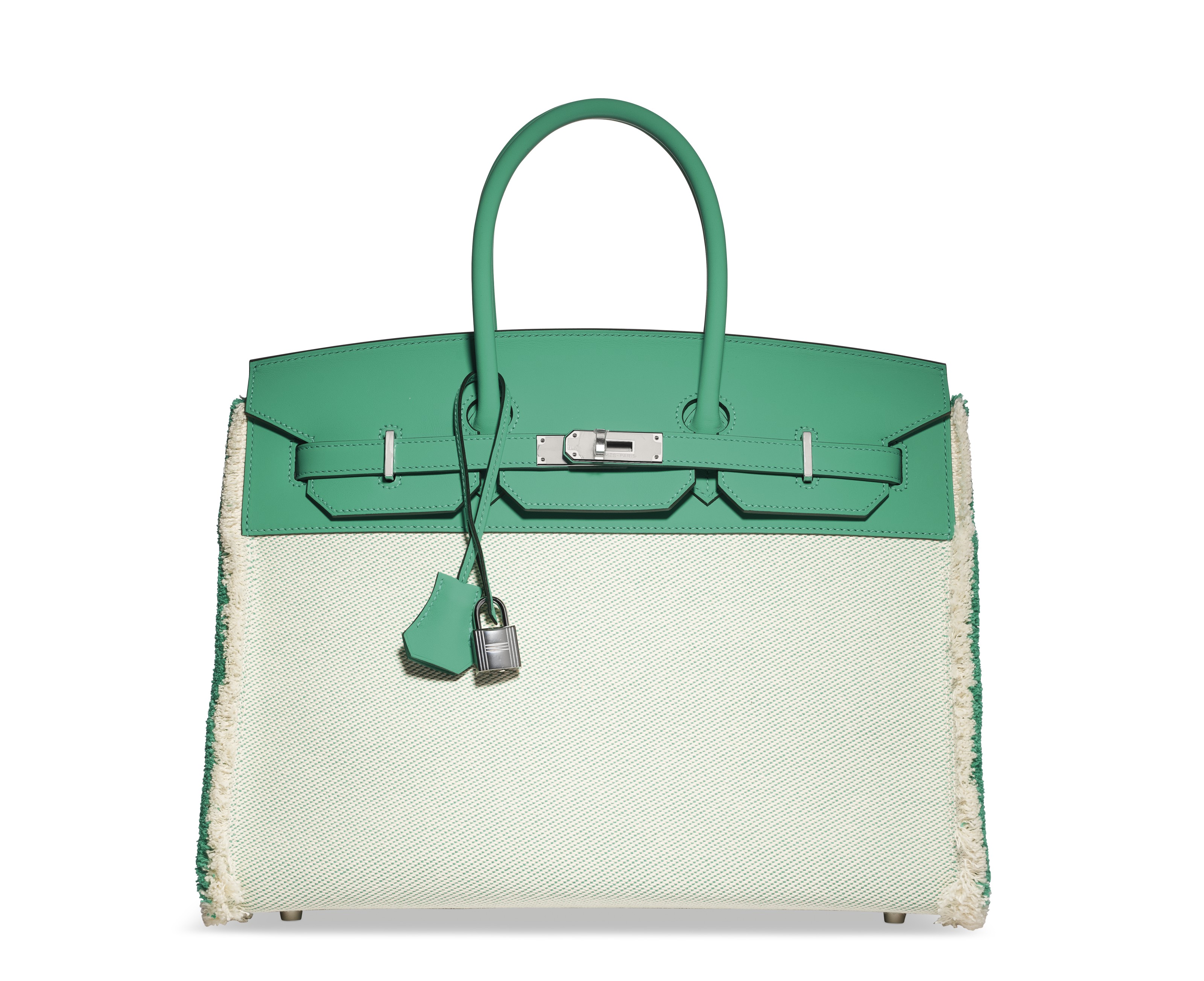 A LIMITED EDITION MENTHE SWIFT LEATHER & TWILL H CANVAS FRAY FRAY
