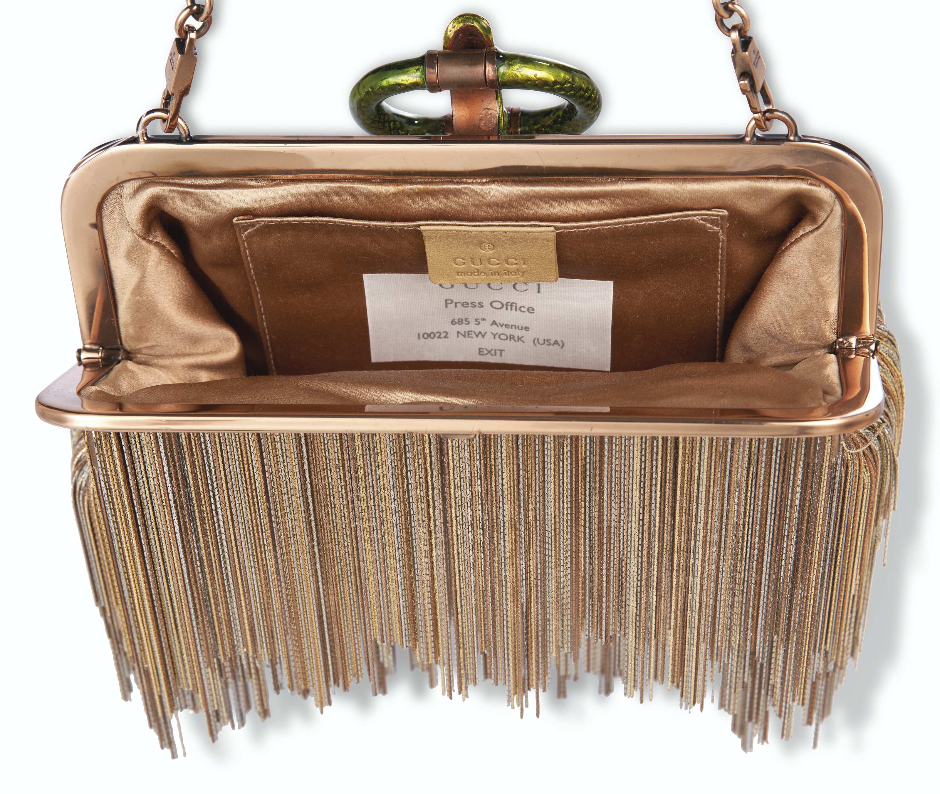 A LIMITED EDITION METALLIC FRINGE SERPENT CLUTCH BY TOM FORD 
