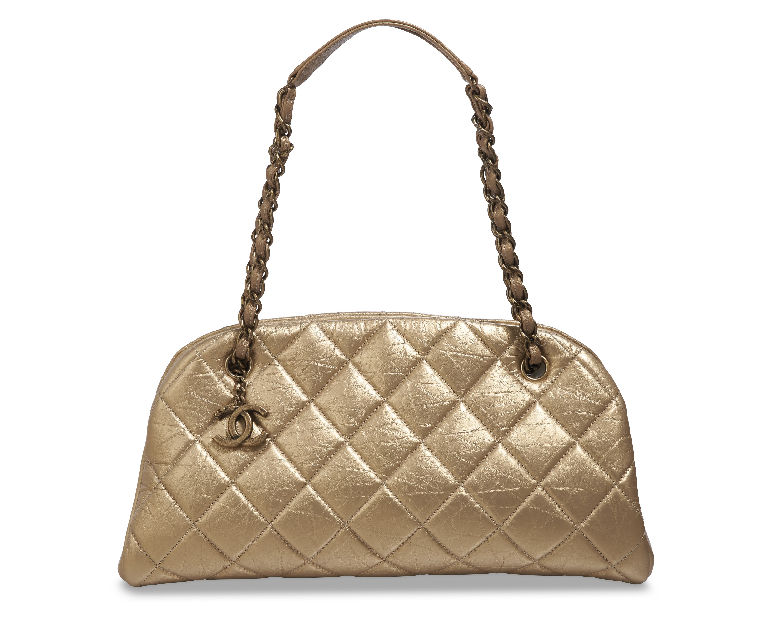 A GOLD QUILTED LAMBSKIN LEATHER MADEMOISELLE BOWLER BAG WITH  display picture 1