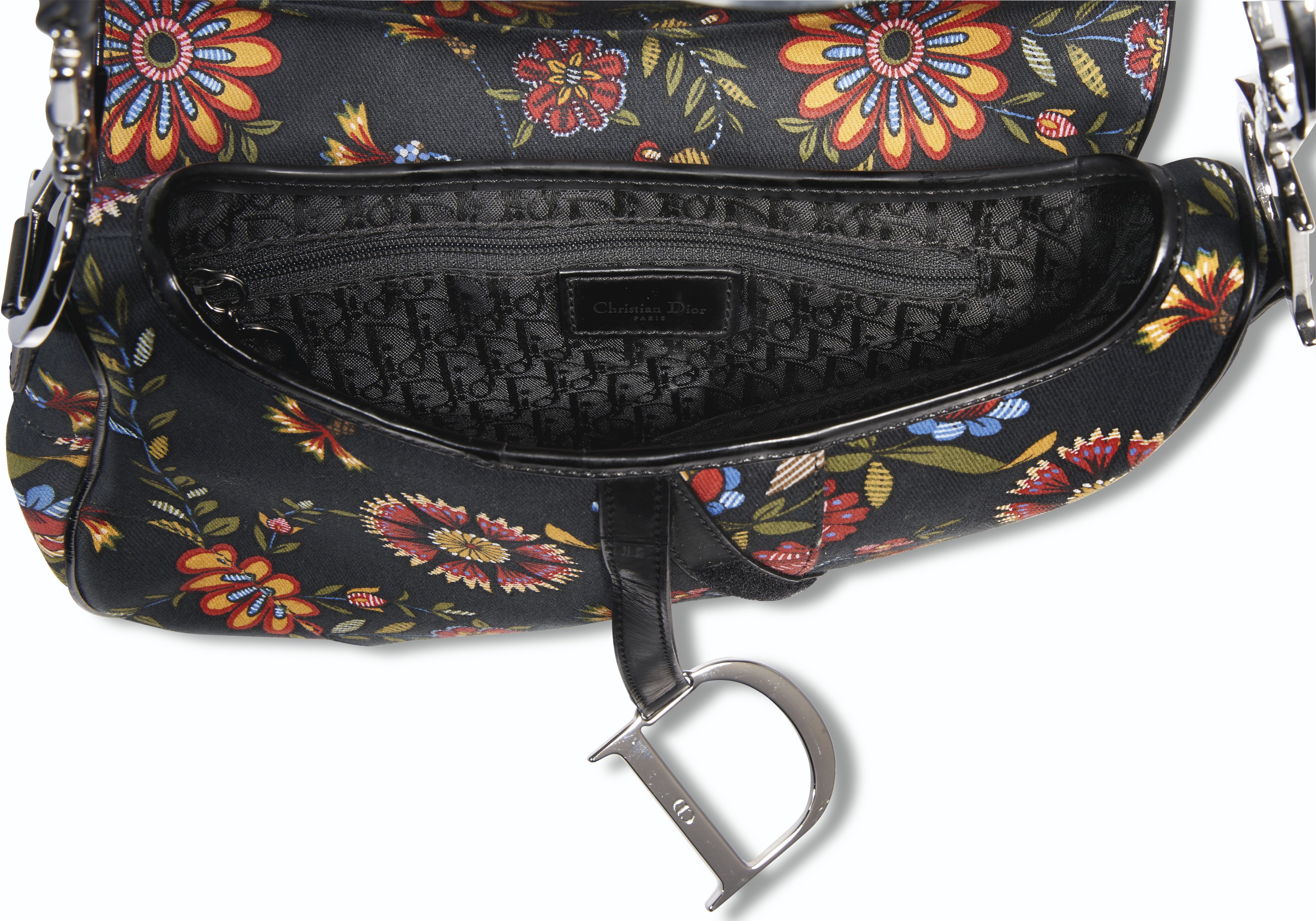SET OF TWO: A BLACK FLORAL SADDLE BAG A BEIGE FLORAL MONOGRAM