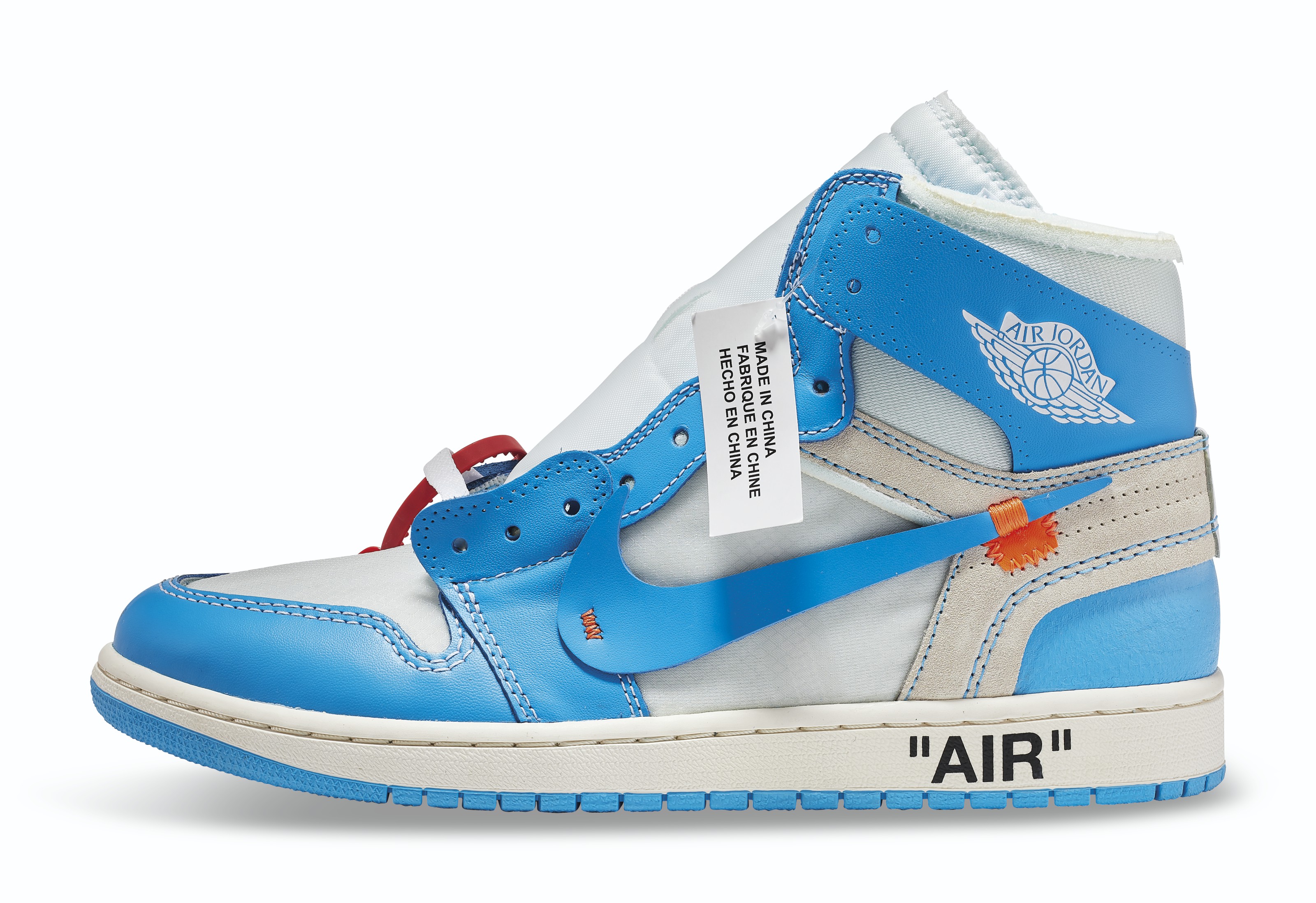 A PAIR OF VIRGIL ABLOH OFF WHITE X AIR JORDAN 1 HIGH UNC SNEAKERS NIKE X OFF WHITE Christie s