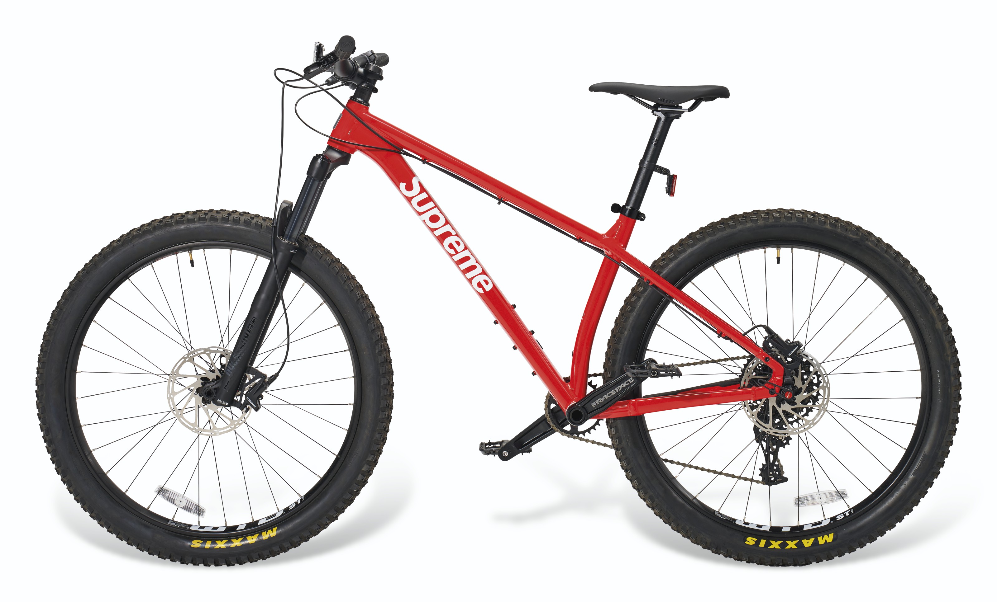A LIMITED EDITION RED HARDTAIL MOUNTAIN BIKE SANTA CRUZ X SUPREME