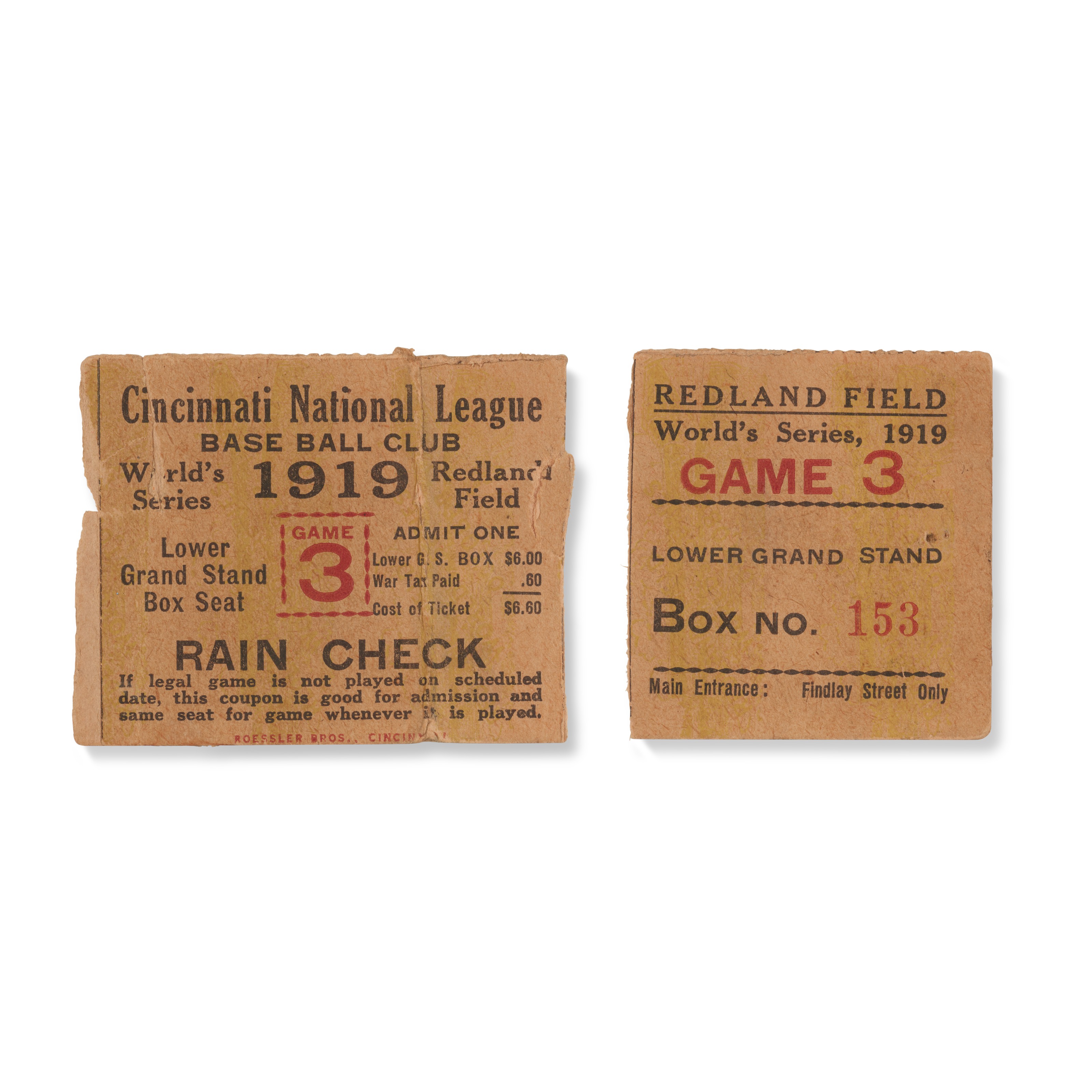 1919 World Series Game (6) Ticket Stub