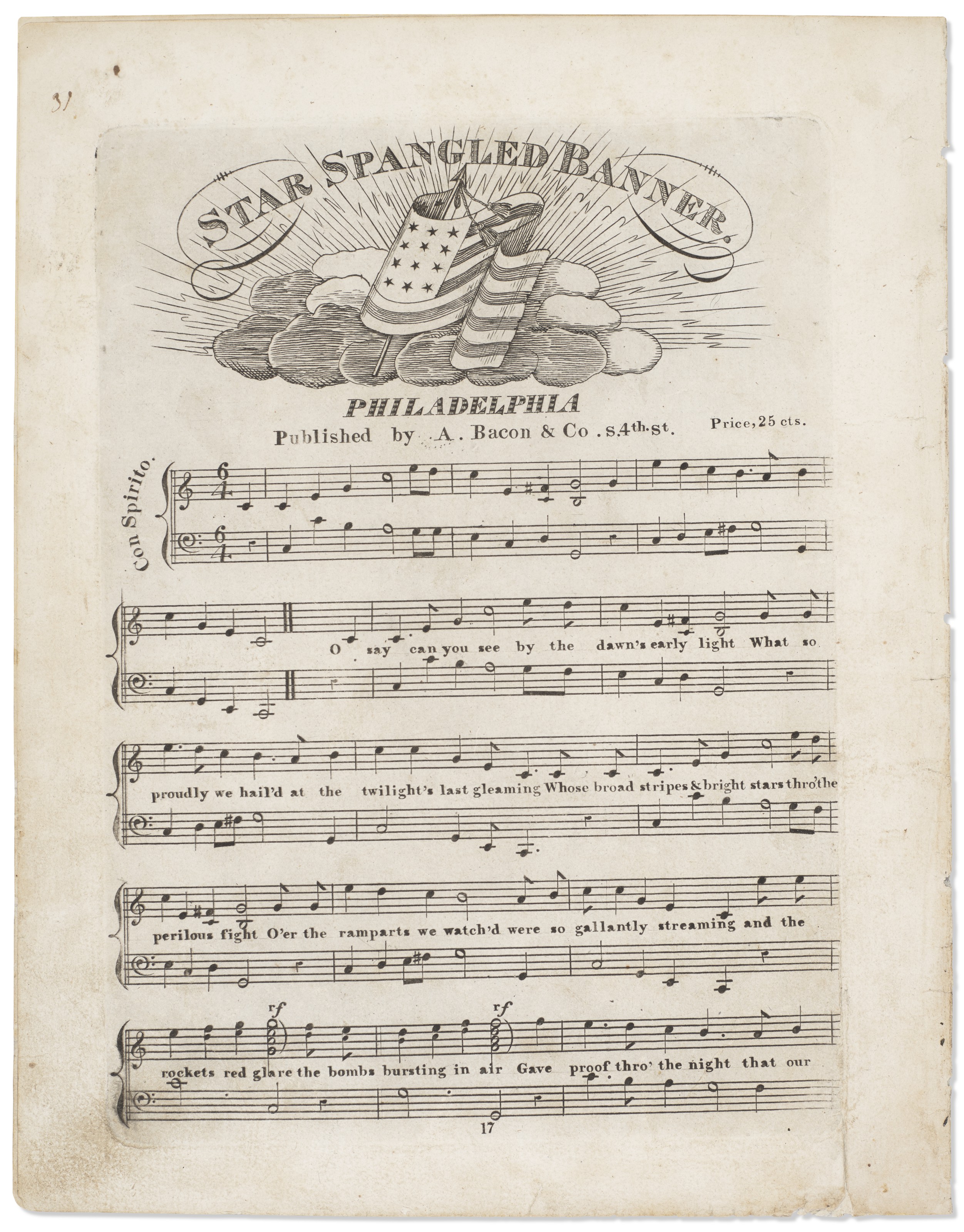 The first sheet music of the "Star Spangled Banner" to feature an ...