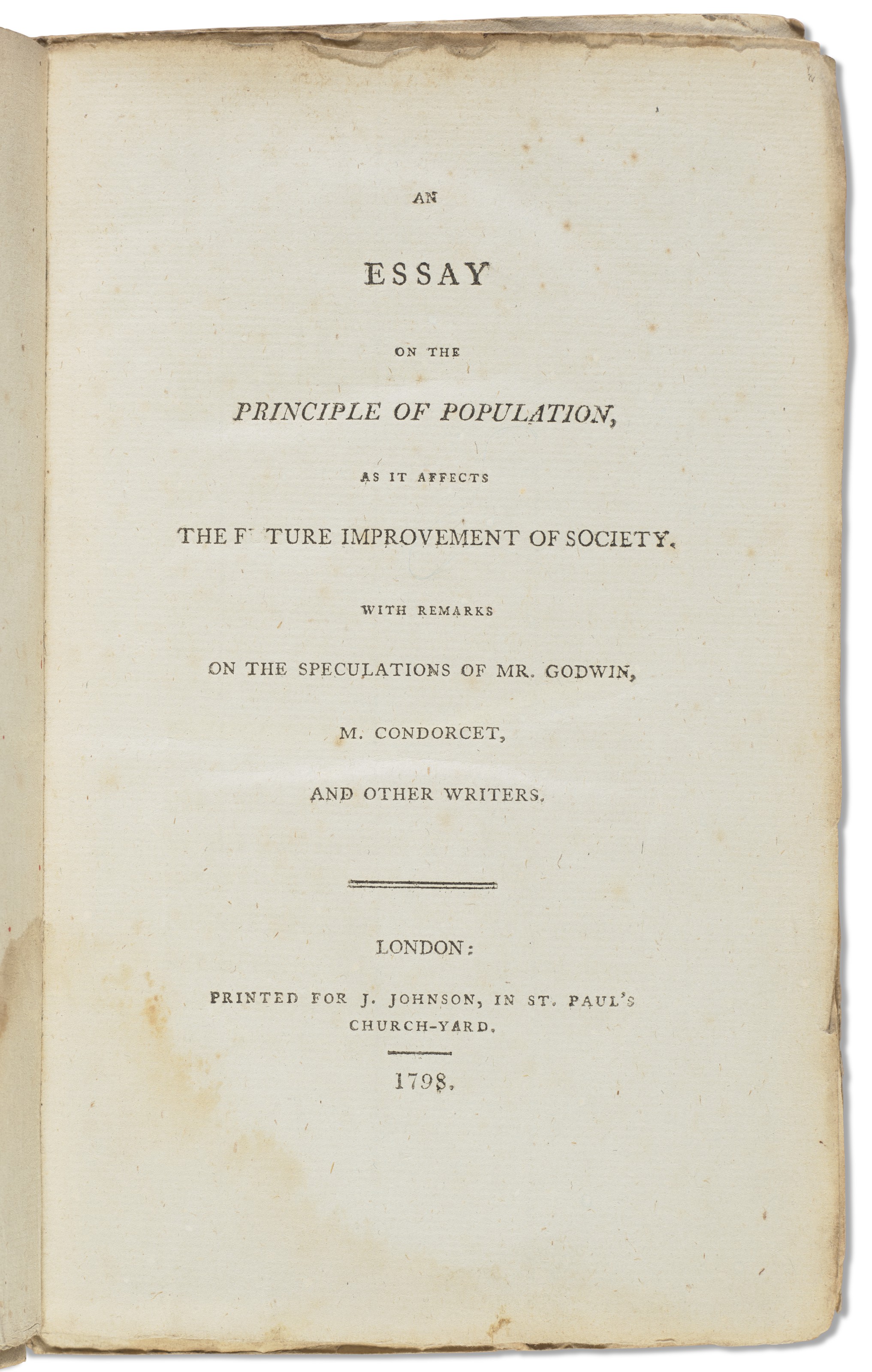 the essay on the principle of population was written by mcq