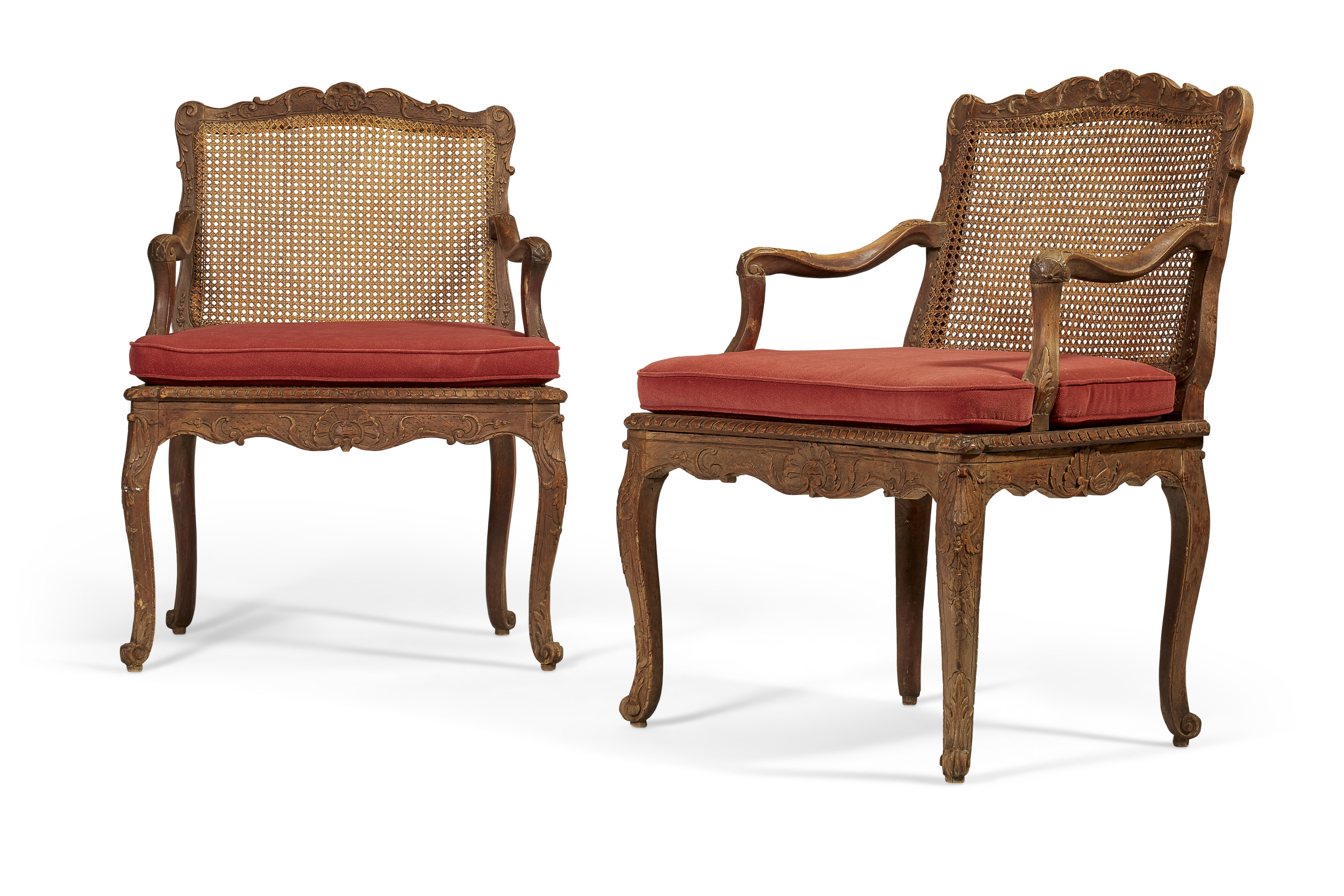 A pair of Regence beechwood caned fauteuils, c. 1720. Sold for $2,500 on 19 October 2021, Online