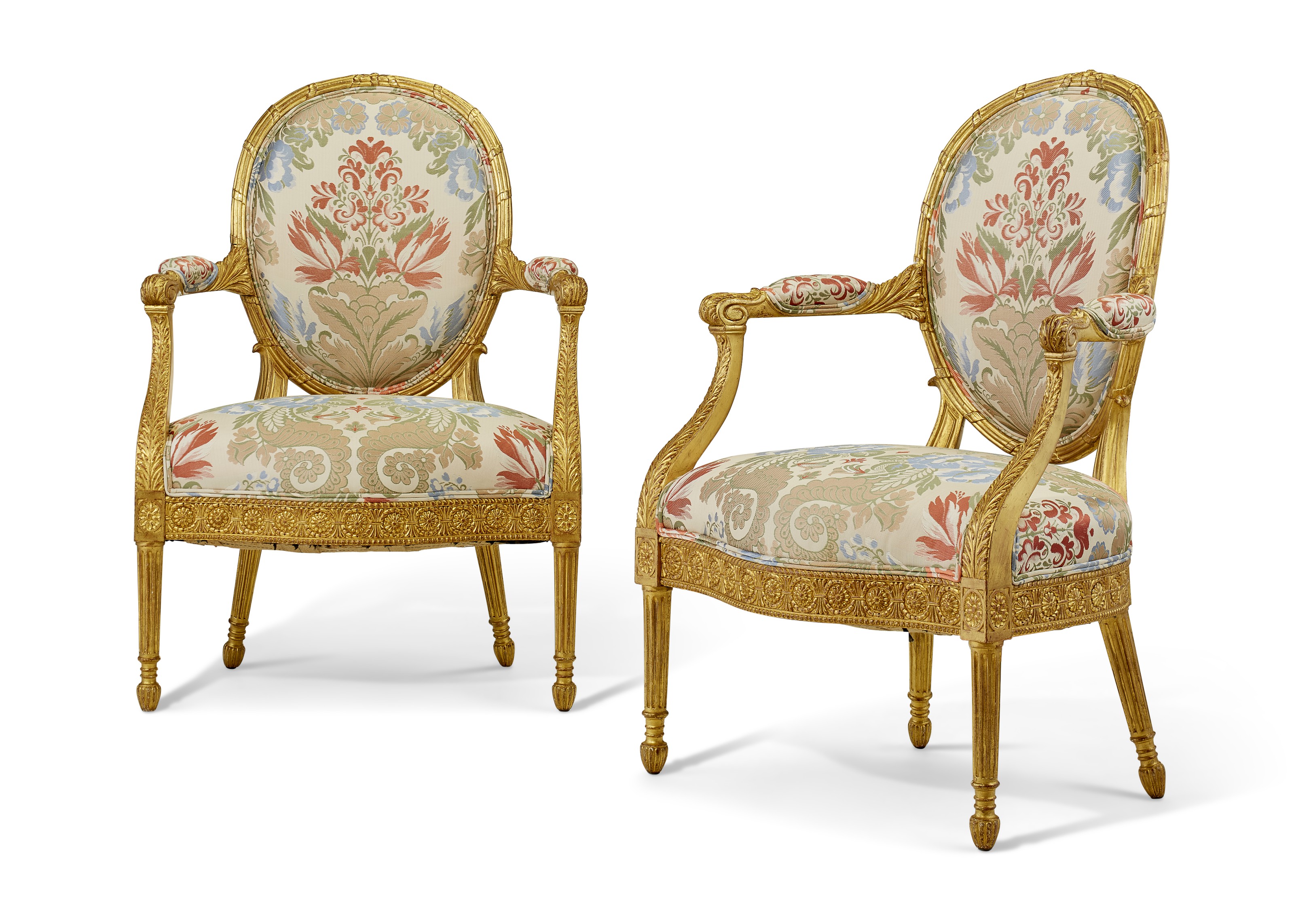 A Large Pair Of Louis Xvi Style Gilt Wood Arm Chairs Auction