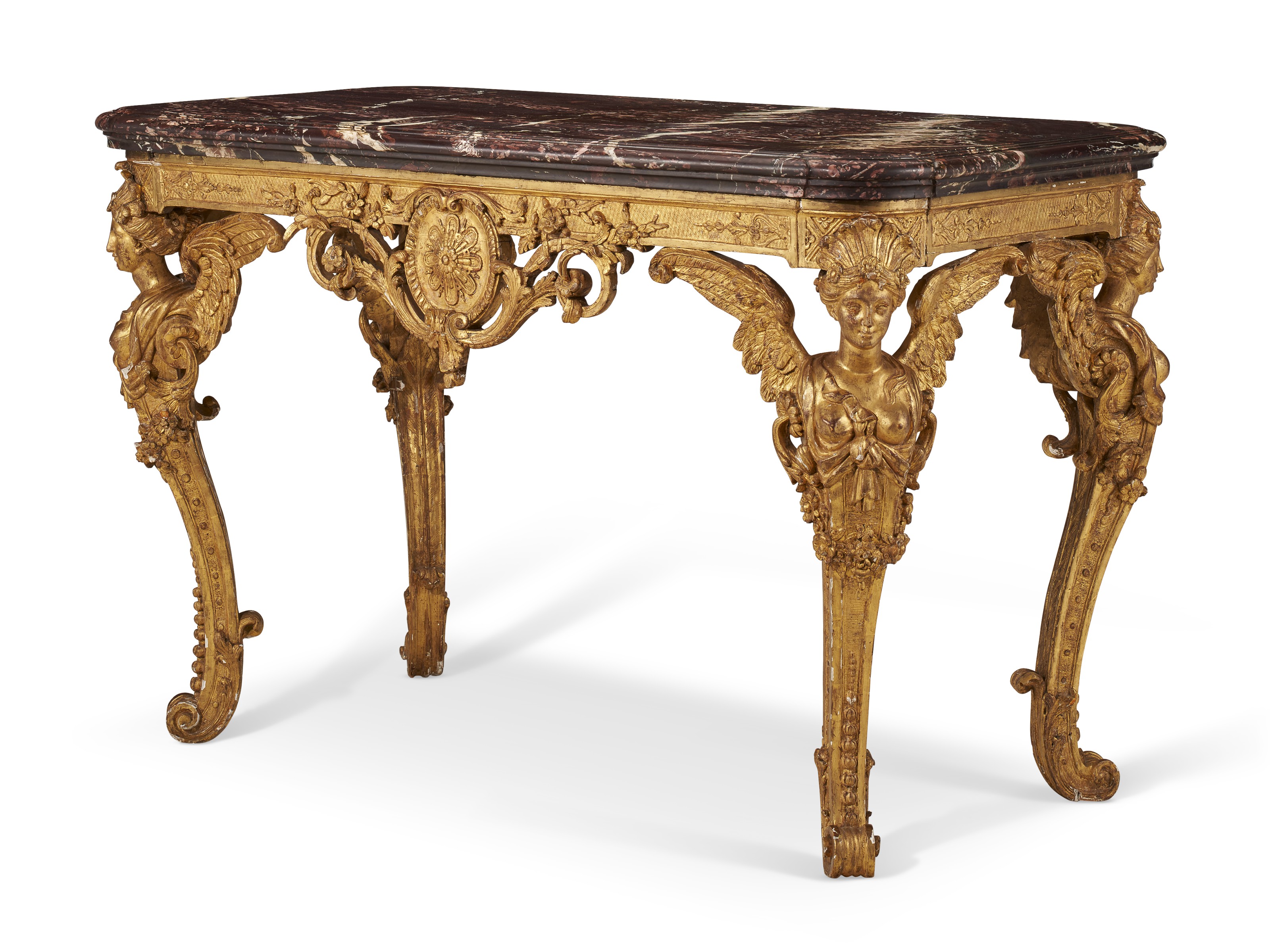 A French giltwood side table, the legs c. 1720 and reused. Sold for $10,000 on 19 October 2021, Online