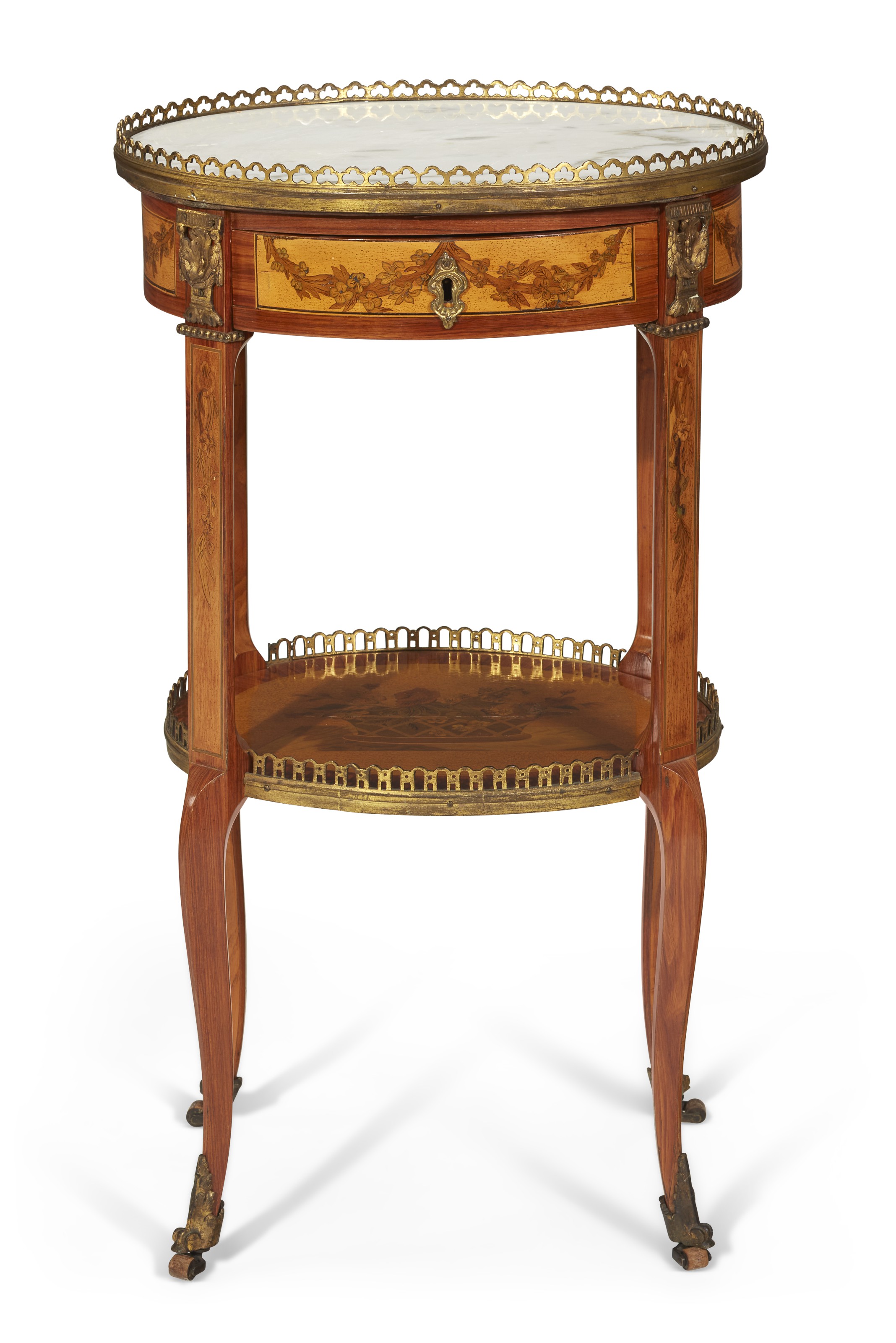 A late Louis XV ormolu-mounted tulipwood, fruitwood and marquetry table a &eacute;crire, by Charles Topino, c. 1770. Sold for $9,375 on 19 October 2021, Online