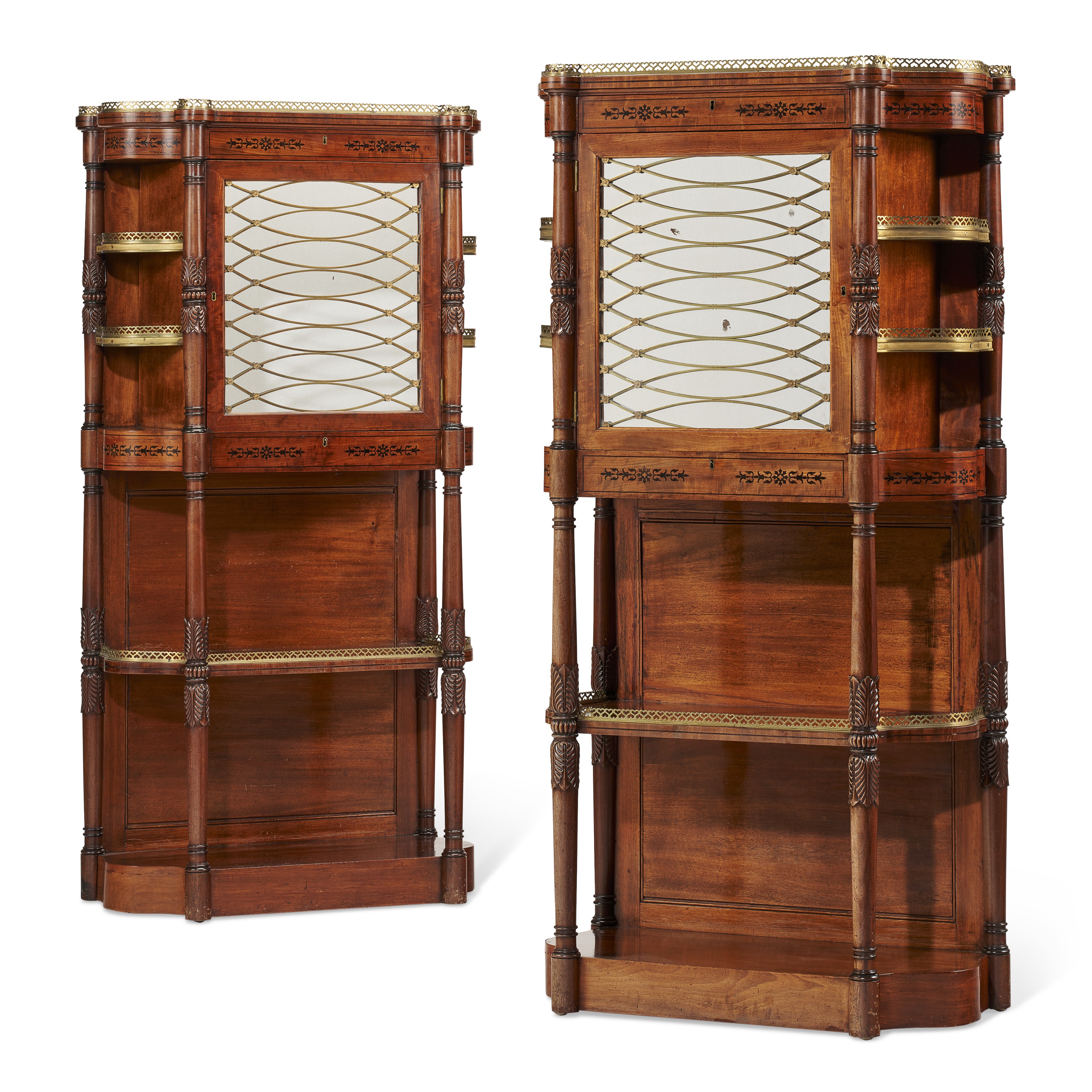 A pair of George IV ebony-inlaid mahogany cabinets, by Heinrich Ludwig Goertz, supplied in 1824. Sold for $12,500 on 19 October 2021, Online