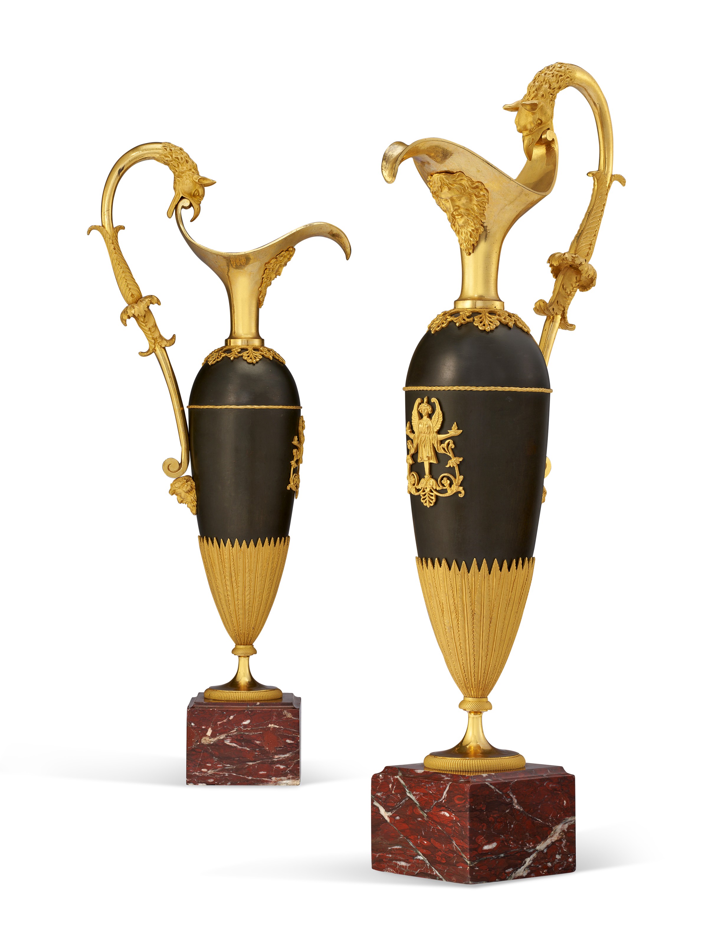 A pair of empire ormolu and patinated bronze ewers, attributed to Claude Galle, c. 1805