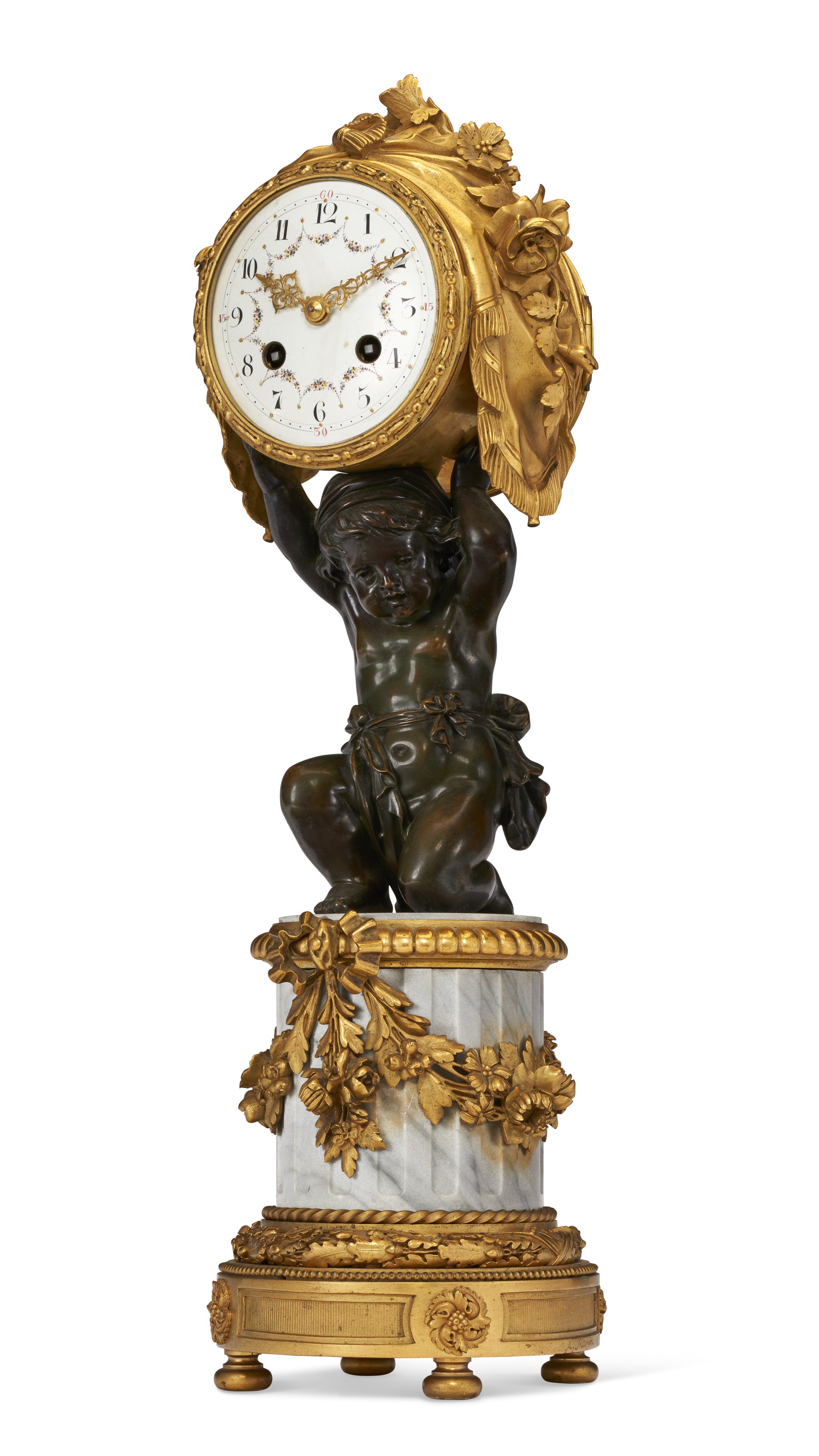 A French ormolu, patinated bronze and bleu turquin marble figural clock, signed A. Rapin, Paris, dated 1889. Sold for $5,000 on 20 October 2021, Online