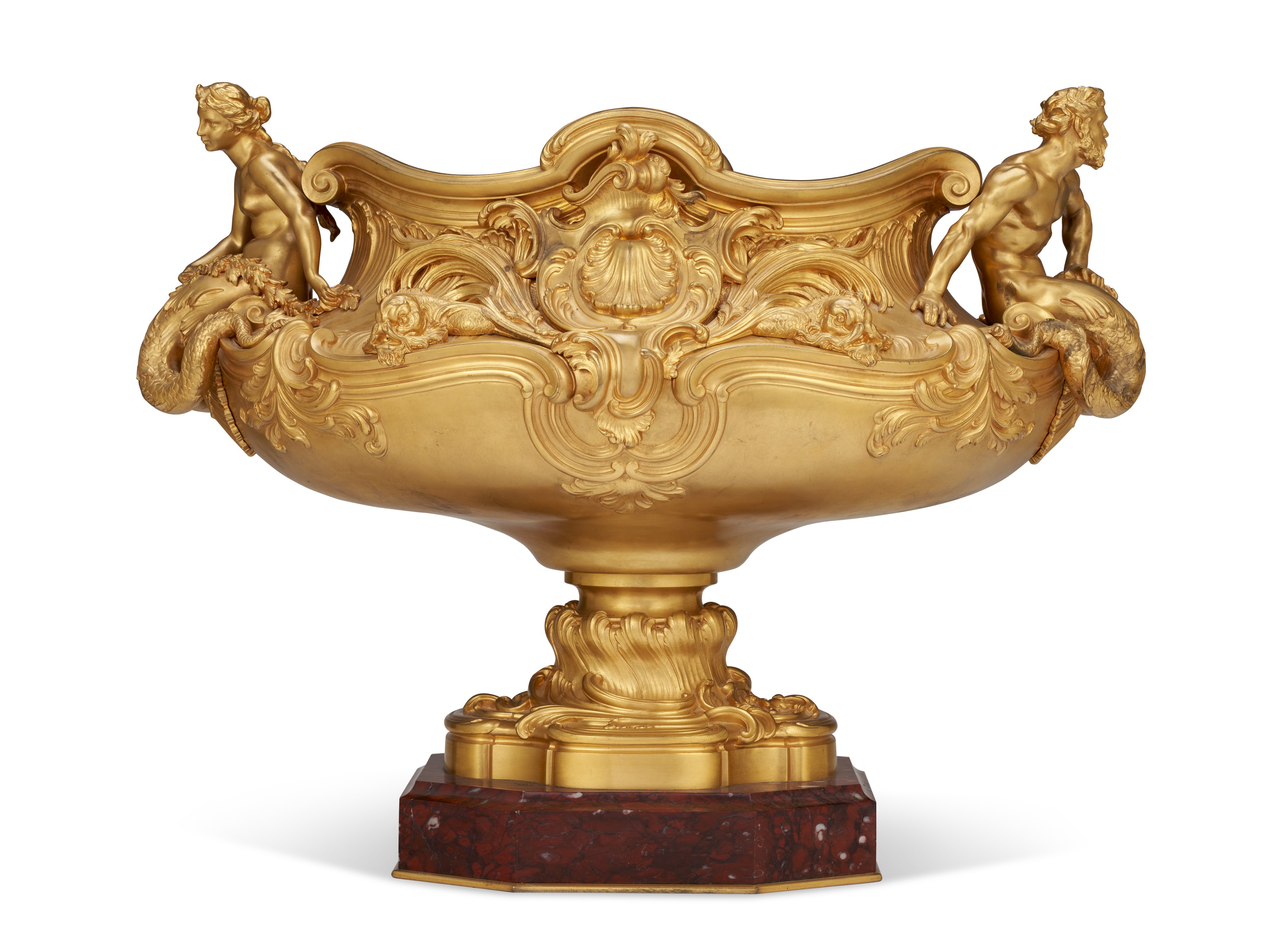 A French ormolu and rouge griotte marble figural jardiniere, cast by Ferdinand Barbedienne, Paris, late 19th century. Sold for $18,750 on 19 October 2021, Online
