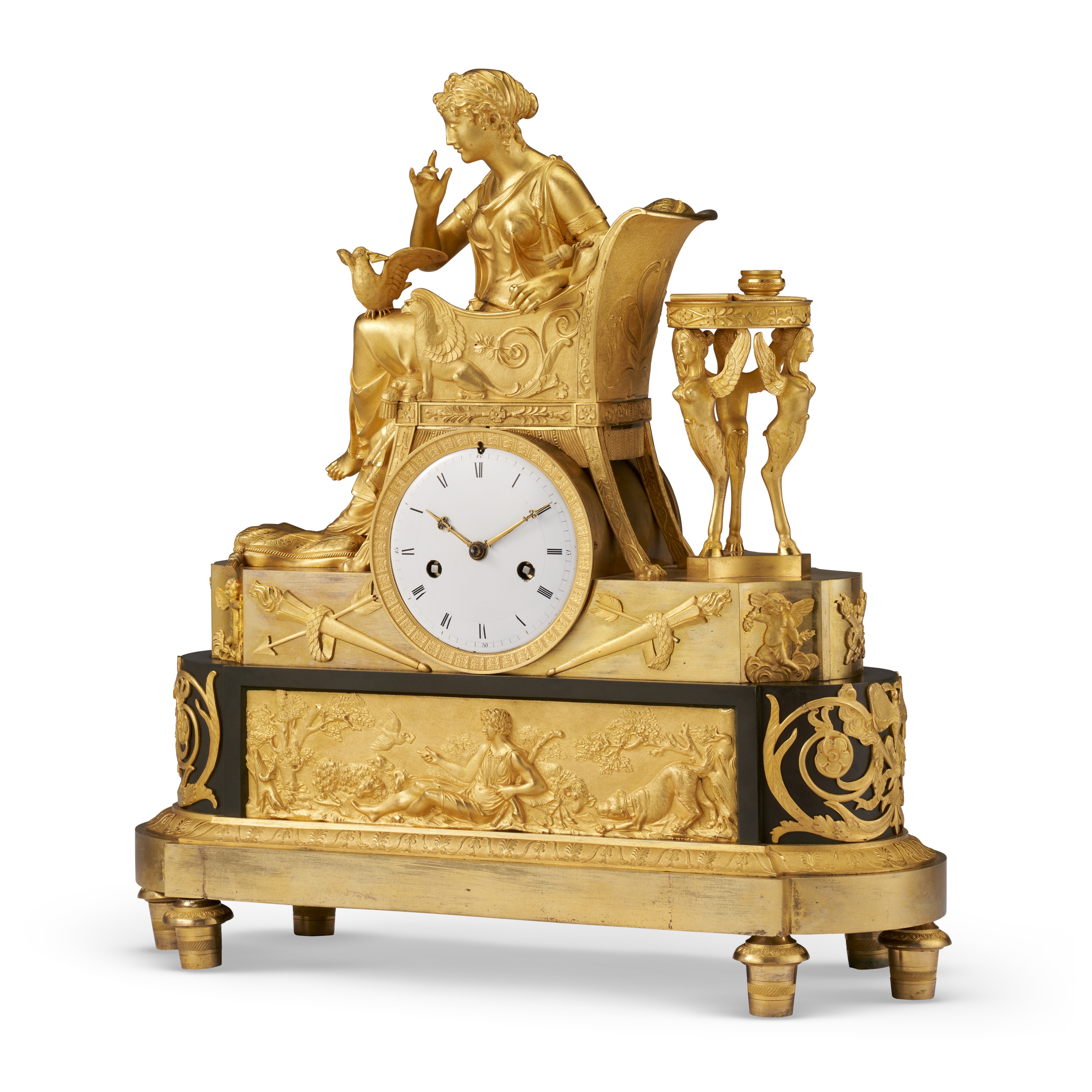 An Empire ormolu and patinated bronze clock, c. 1810
