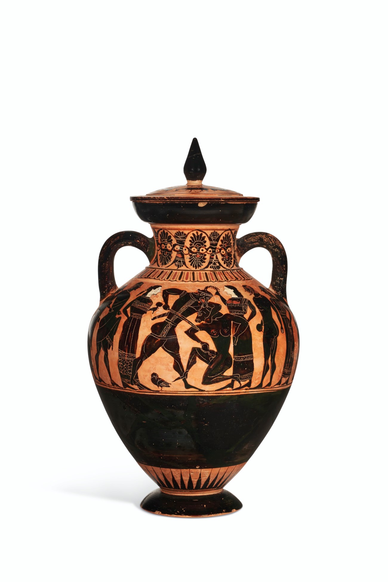 AN ATTIC BLACK-FIGURED LIDDED NECK-AMPHORA OF PANATHENAIC SHAPE ...