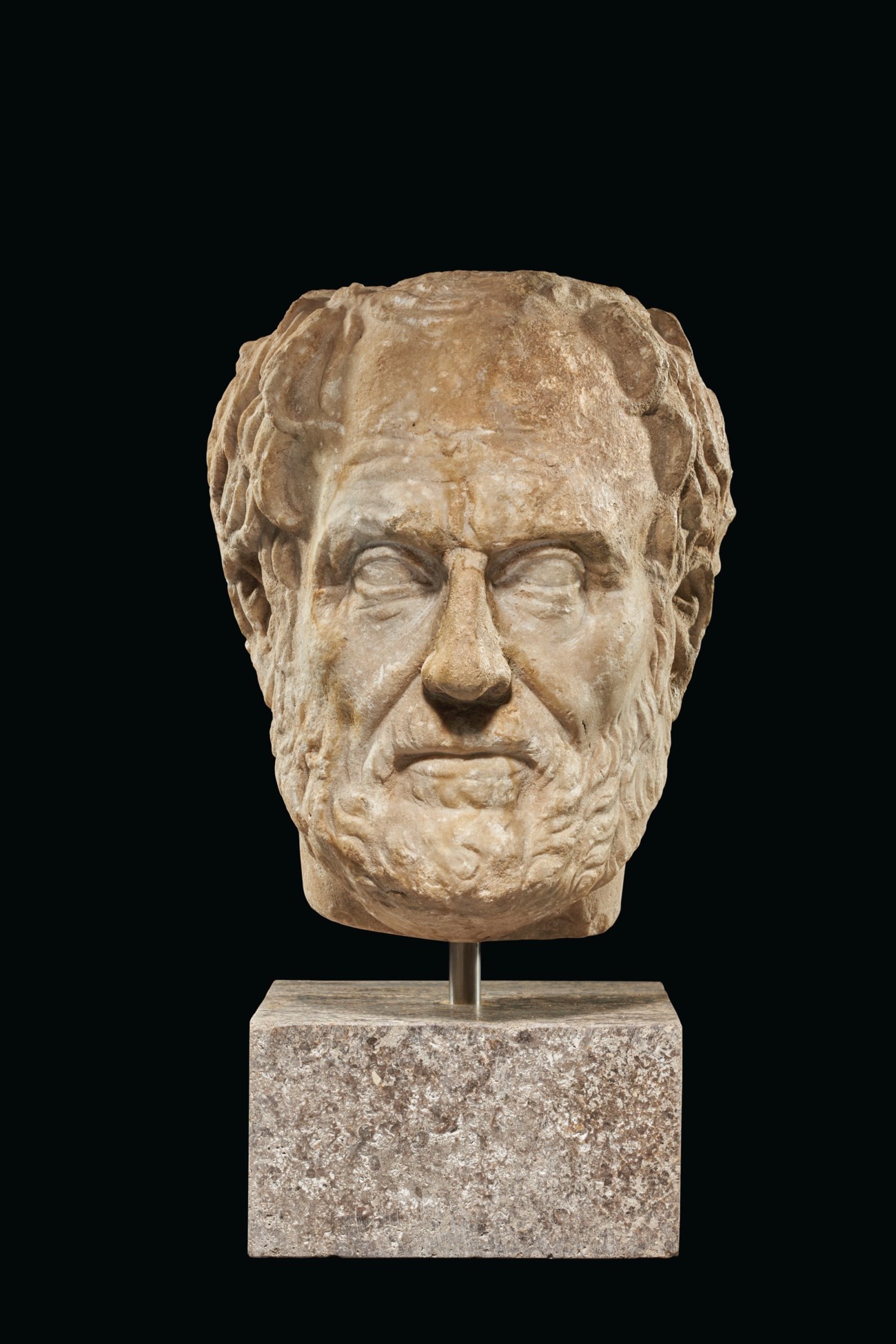 A ROMAN MARBLE PORTRAIT HEAD OF ARISTOTLE