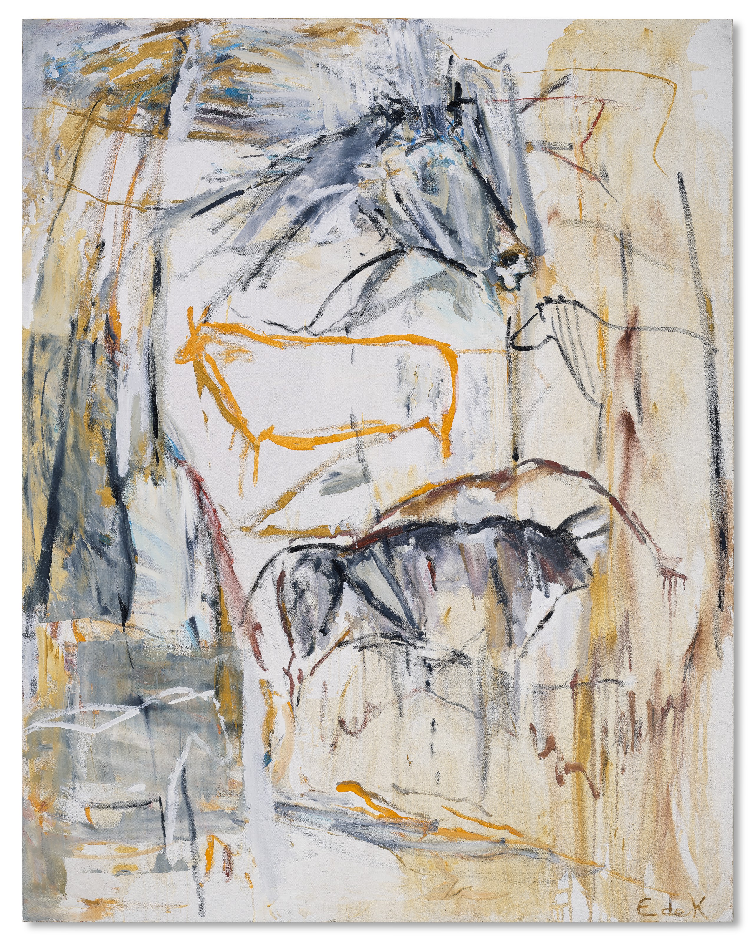 Elaine de Kooning (1919-1989), Echo Wall (Cave #68), 1986/1988.&nbsp;Acrylic on canvas. 84 x 66 in (213.4 x 167.6 cm). Estimate: $100,000-150,000. Offered in&nbsp;Post-War to Present on 1 October 2021 at Christie&rsquo;s in New York