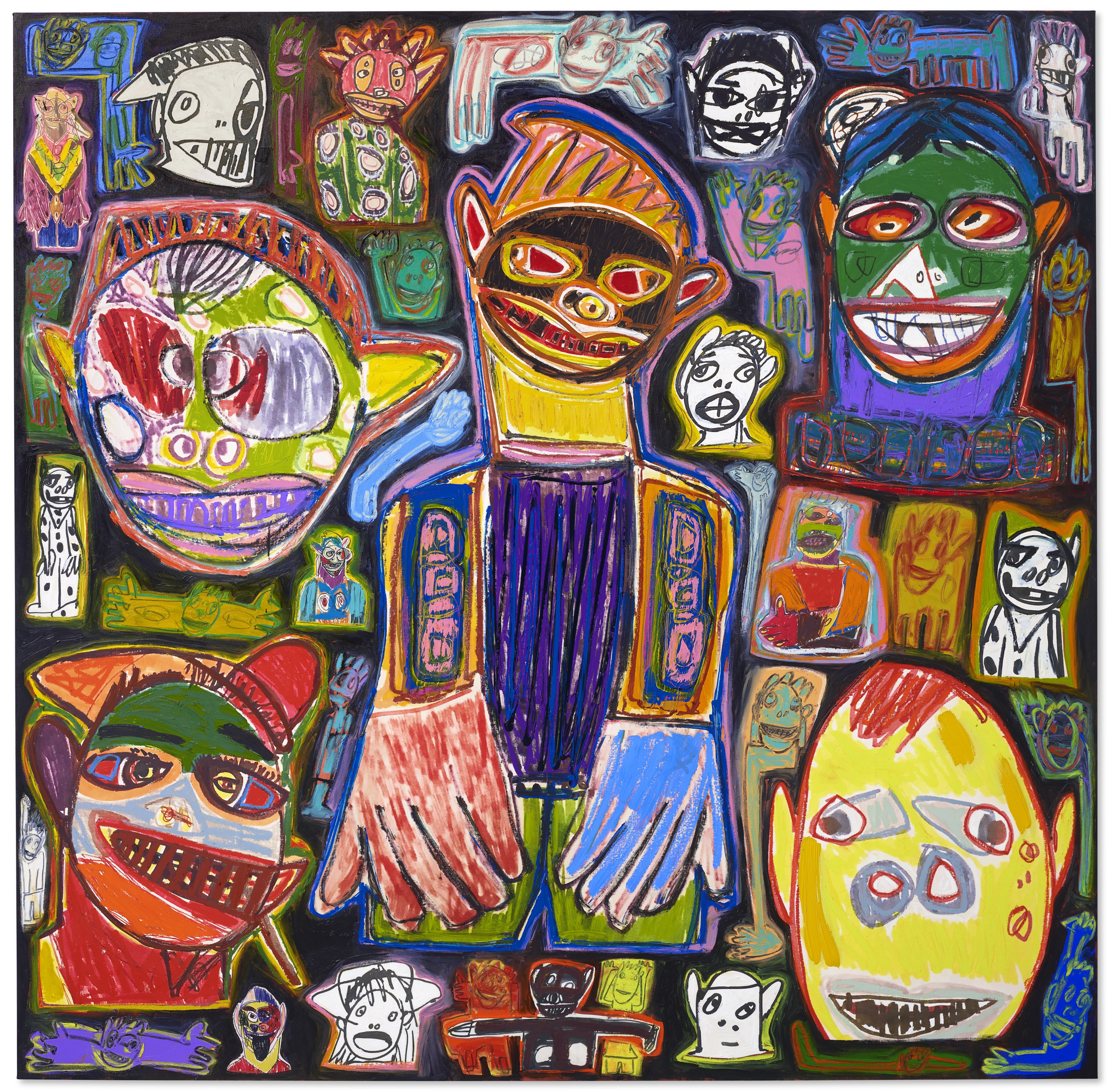 Richard Prince (b. 1949), Untitled, 2014-2018. Acrylic, oil stick, canvas collage, gel medium and inkjet on canvas. 88&frac12; x 89&frac34; in (224.8 x 228 cm). Estimate: $600,000-800,000. Offered in 21st Century Evening Sale on 9 November 2021 at Christie&rsquo;s in New York