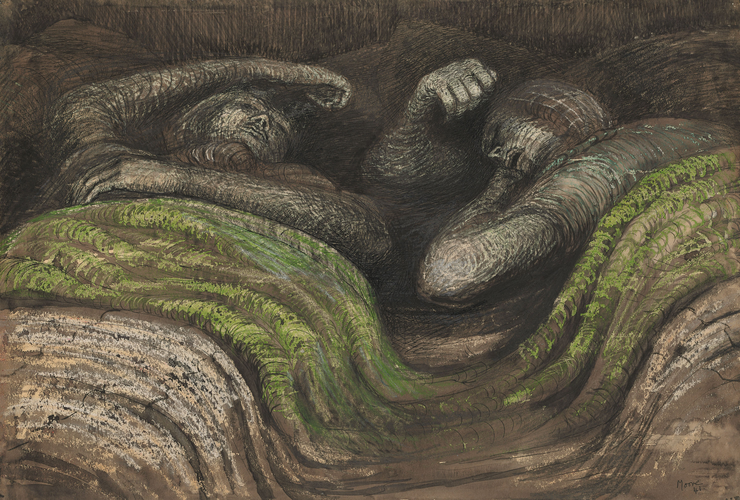 Two Sleepers in the Underground (recto); Figures and Sketches of Sculpture (verso)