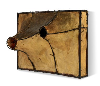 Lee Bontecou (b. 1931), Untitled, 1959.  Welded steel, canvas and wire. 6⅜ x 9⅛ x 5 in (16.2 x 23.2 x 12.7 cm). Estimate $180,000-250,000. Offered in Fields of Vision The Private Collection of Artists Wolf Kahn and Emily Mason on 18 May at Christie’s in New York