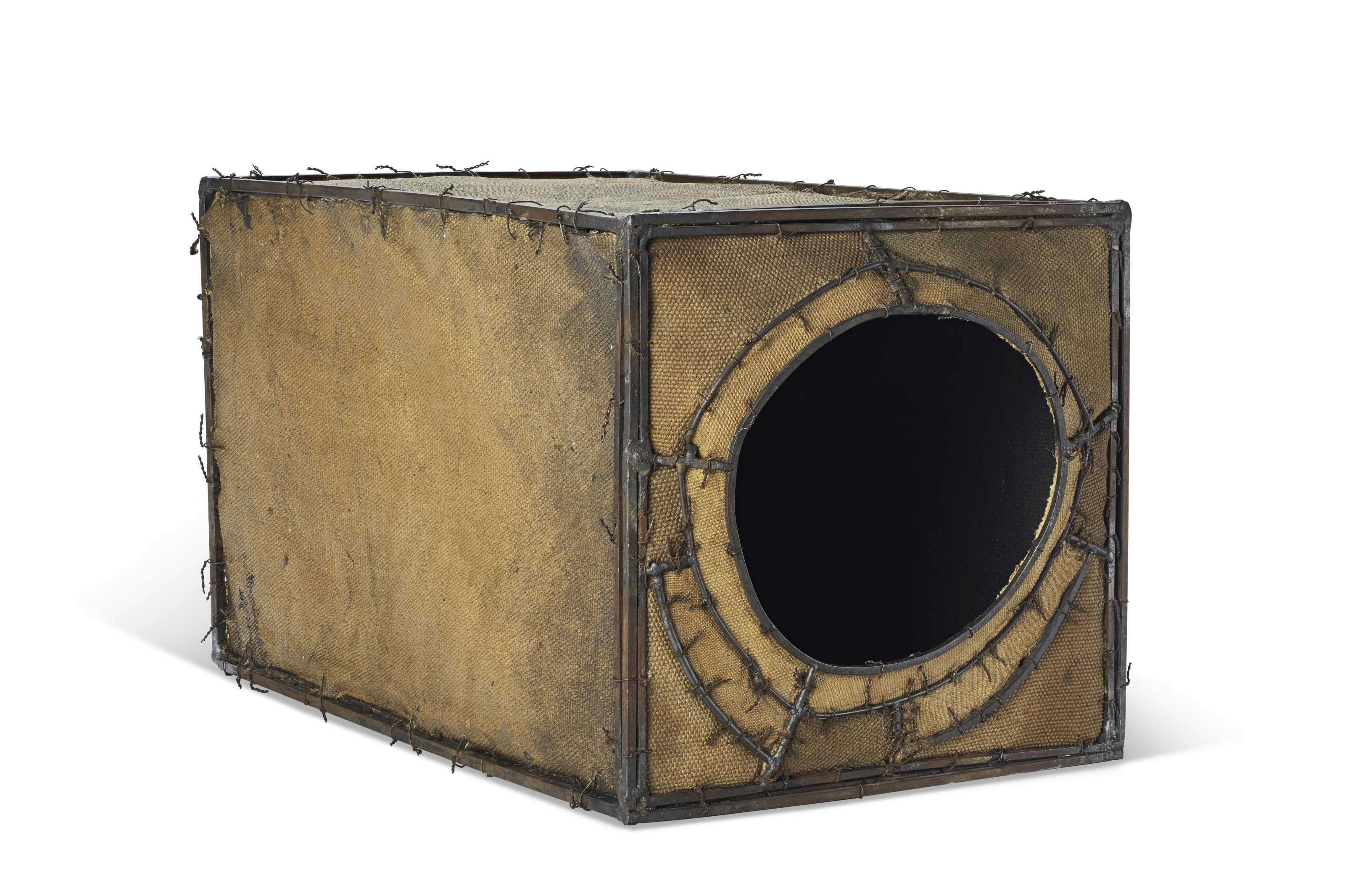 Lee Bontecou (b. 1931), Untitled, 1959. Welded steel, canvas and wire. 7 x 11&frac12; x 7&frac14; in (17.8 x 29.2 x 18.4 cm). Estimate: $120,000-180,000. Offered in Fields of Vision: The Private Collection of Artists Wolf Kahn and Emily Mason on 18 May at Christie&rsquo;s in New York
