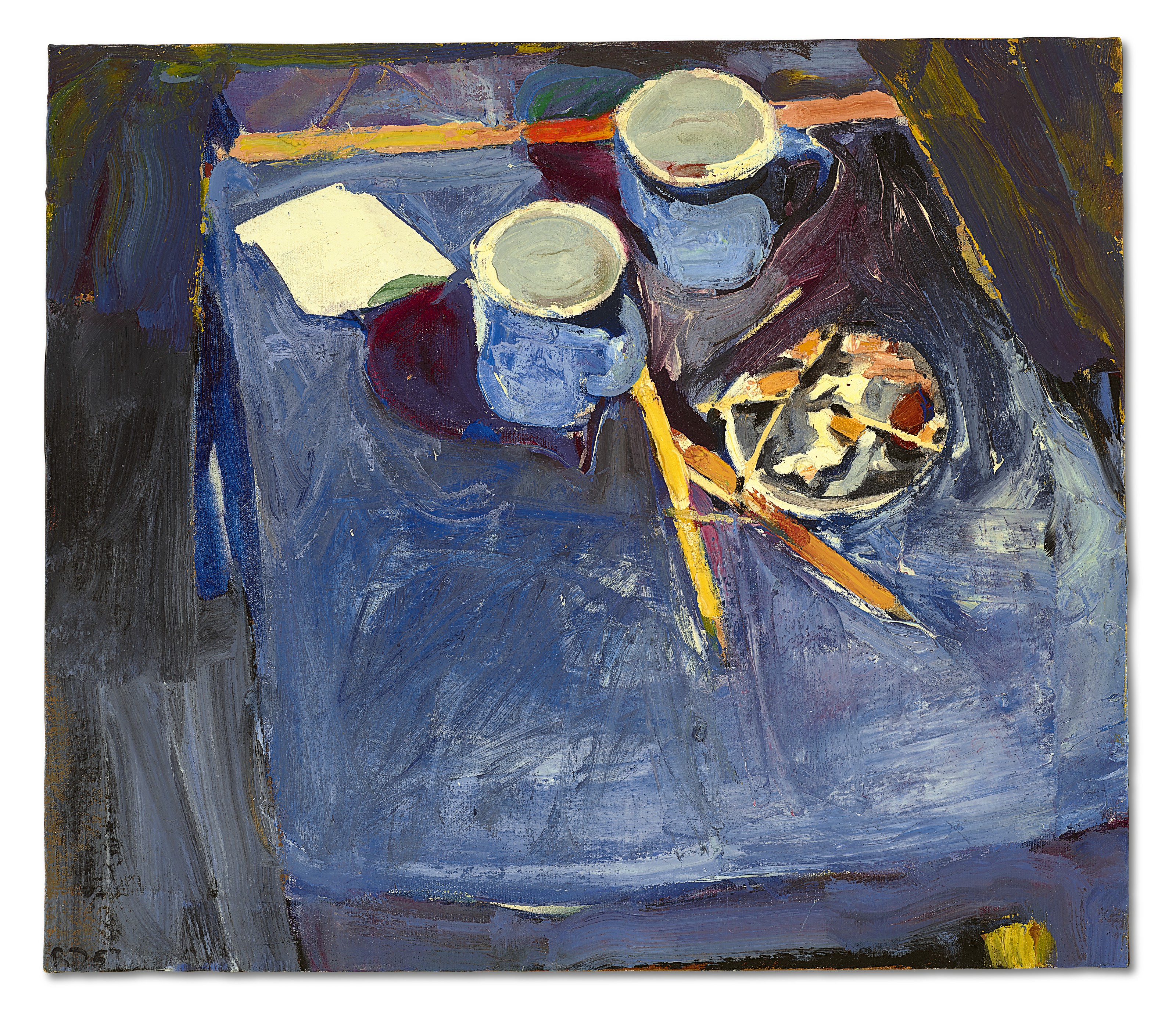 Richard Diebenkorn (1922-1993), Cups II, 1957. Oil on canvas. 20&frac12; x 23⅞ in (52.1 x 60.6 cm). Estimate: $500,000-700,000. Offered in Fields of Vision: The Private Collection of Artists Wolf Kahn and Emily Mason on 18 May at Christie&rsquo;s in New York