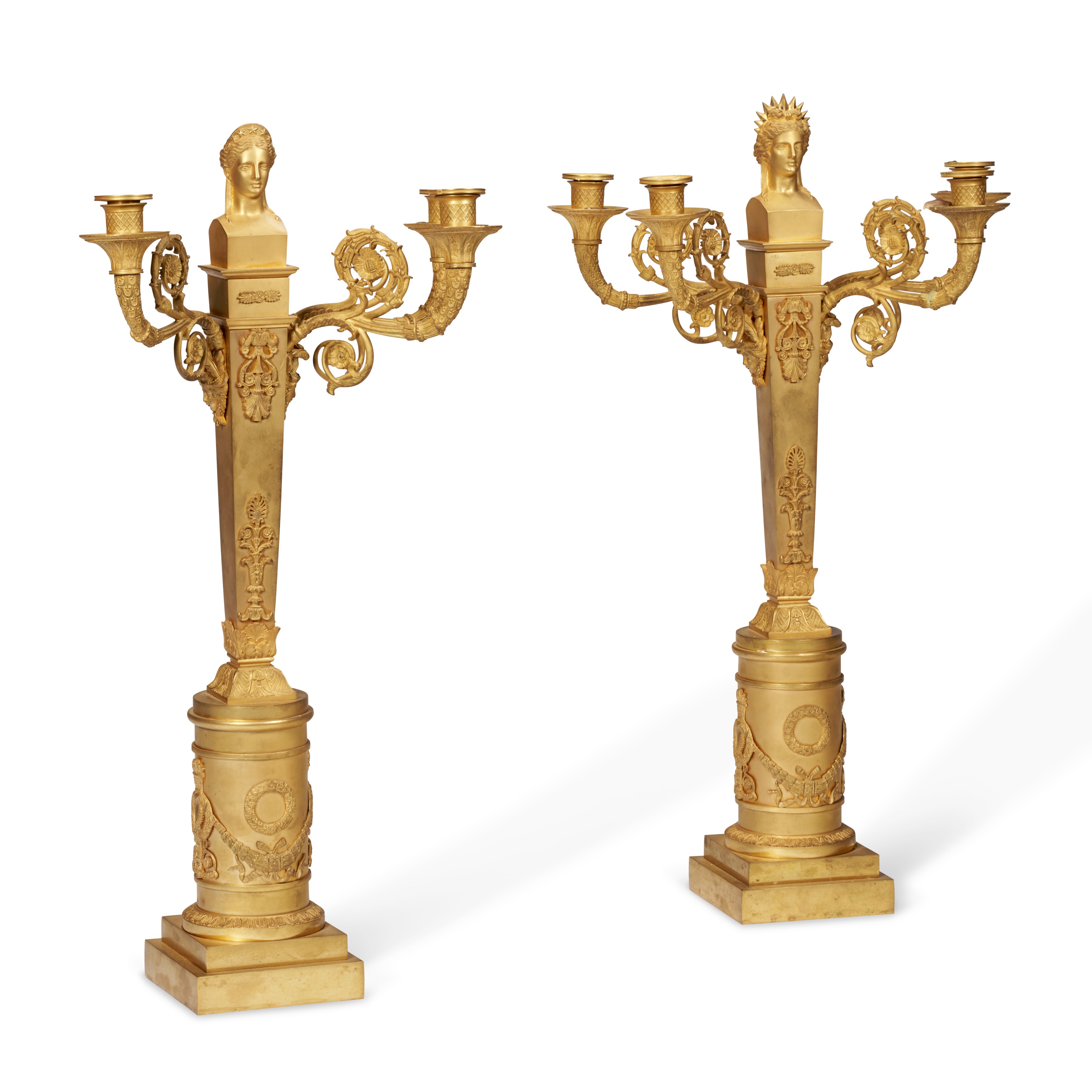 Pair of French Consulat Ormolu Candlesticks