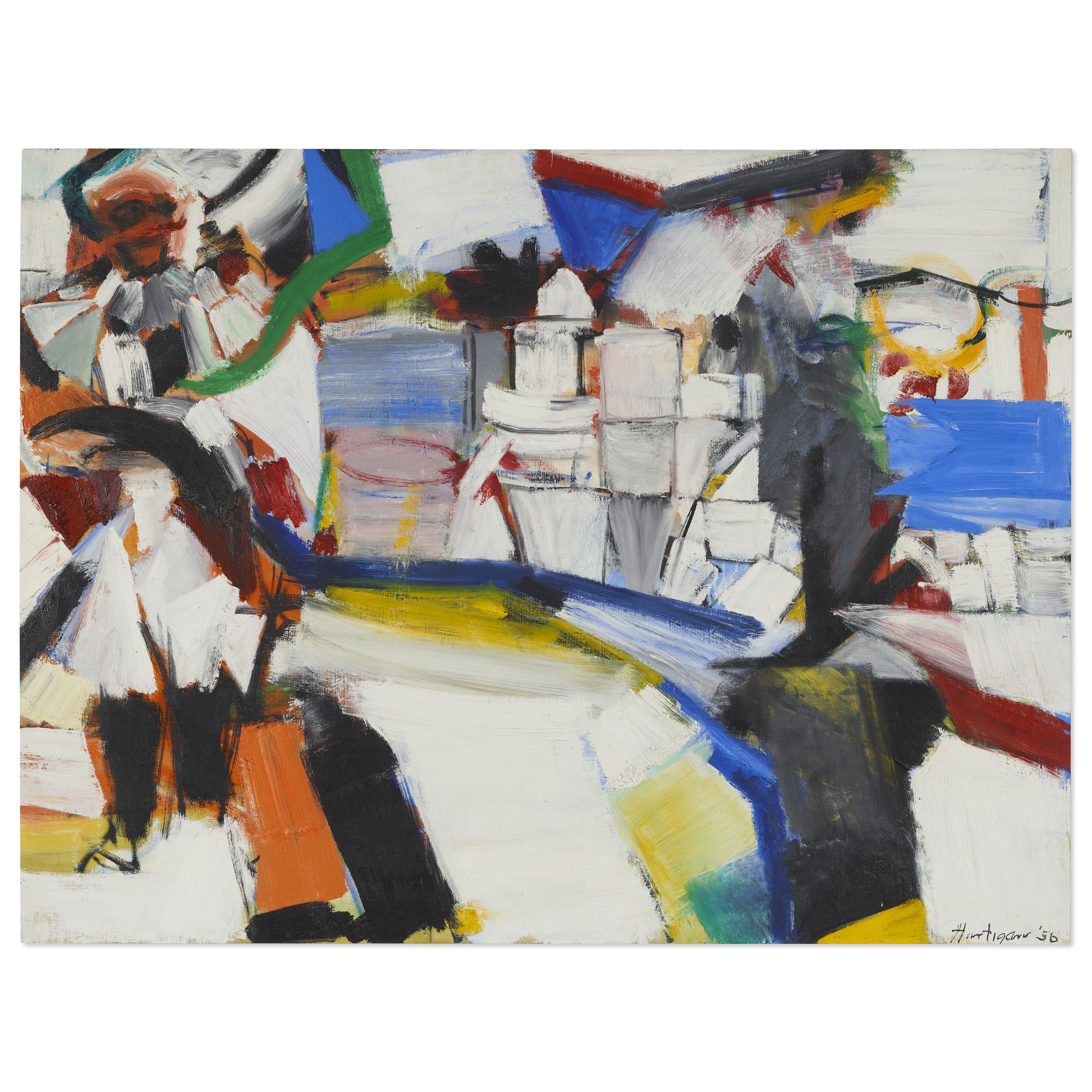 Grace Hartigan (1922-2008), East Side Peddler, 1956. Oil on canvas. 29&frac12; x 39 in (74.9 x 99.1 cm). Price on request. Offered in Grace Hartigan: No rules&nbsp;on 17 July-8&nbsp;August 2021 at Christie&rsquo;s Southampton