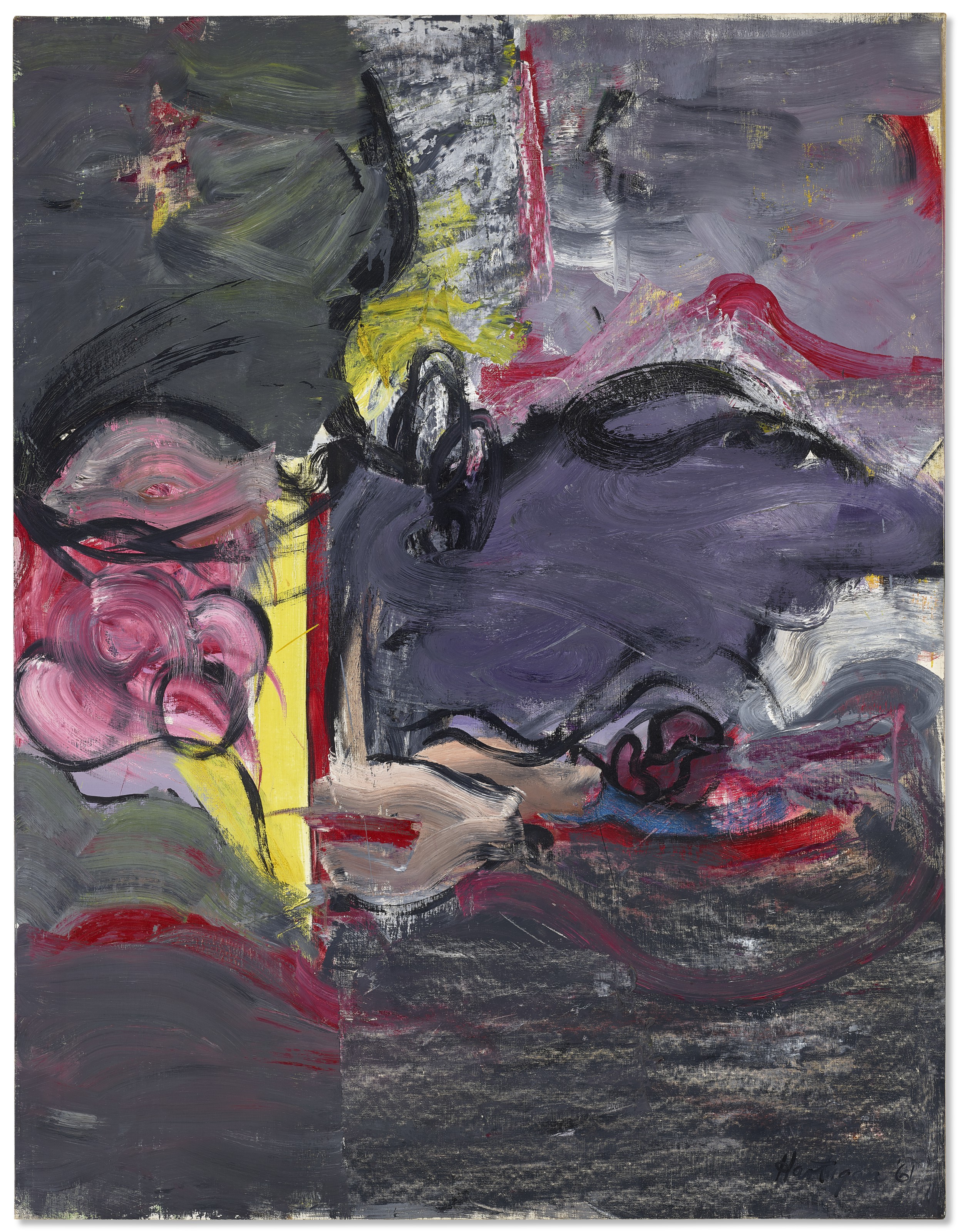 Grace Hartigan (1922-2008), Grey Eyed Athena, 1961. Oil on canvas. 64⅛ x 49&frac34; in (162.8 x 126.3 cm). Price on request. Offered in Grace Hartigan: No Rules&nbsp;on 17 July-8 August 2021 at Christie&rsquo;s Southampton