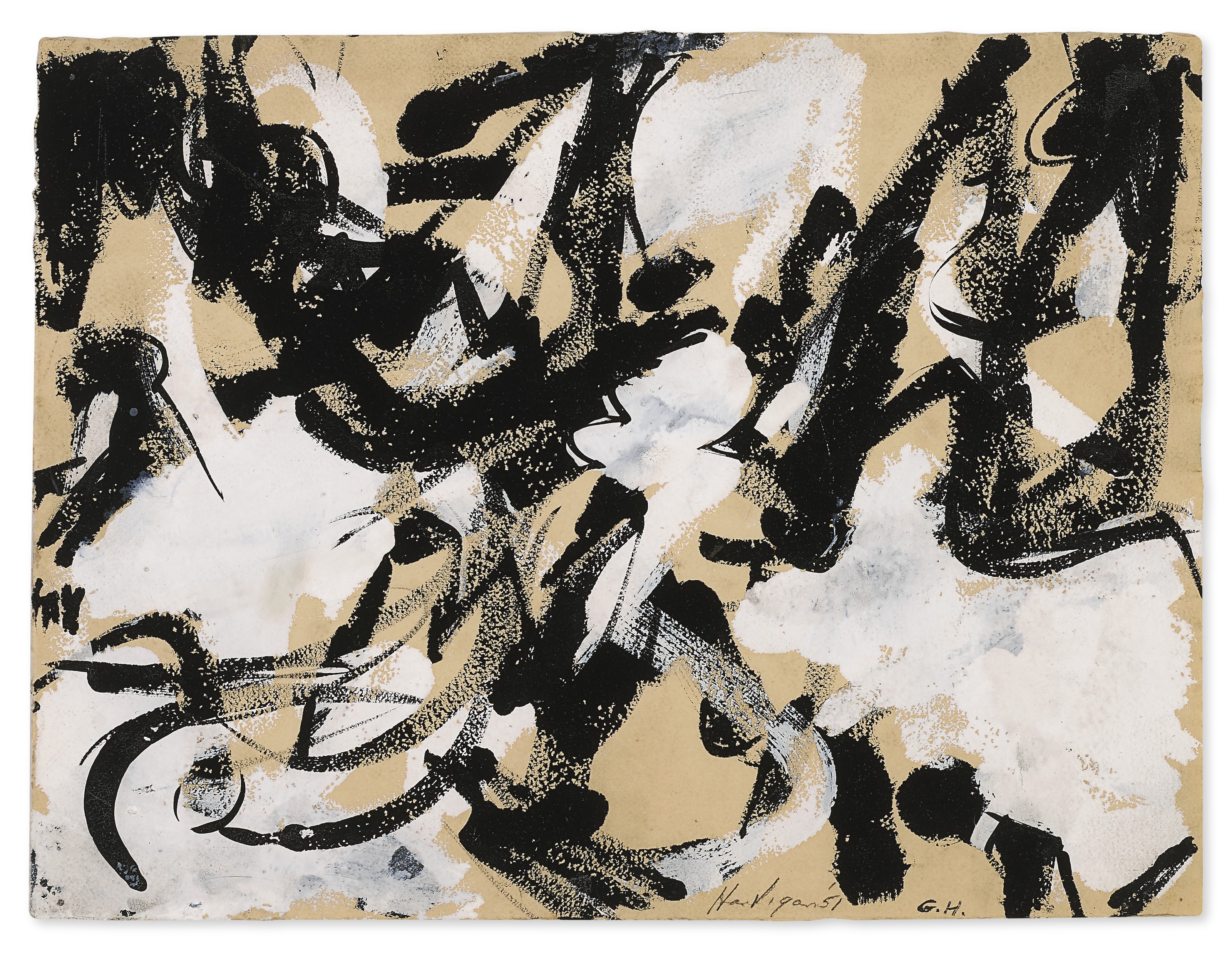 Grace Hartigan (1922-2008), Untitled, 1951. Oil and gouache on paper. 9⅞ x 13⅛ in (25 x 33.3 cm). Price on request. Offered in Grace Hartigan: No Rules&nbsp;on 17 July-8 August 2021 at Christie&rsquo;s Southampton