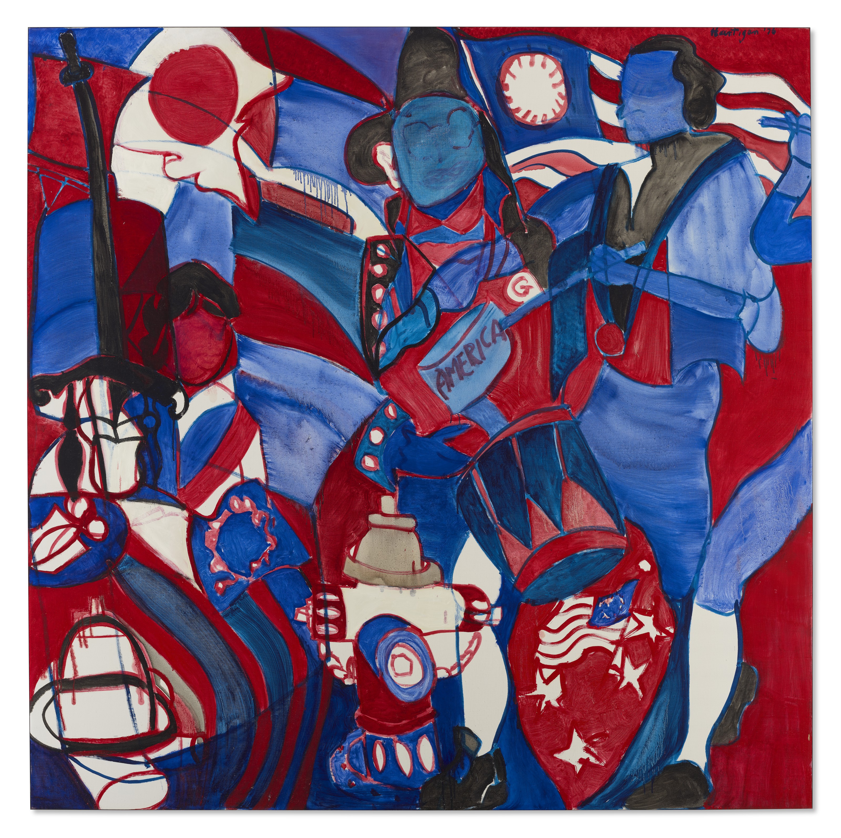 Grace Hartigan (1922-2008), America&rsquo;s Bicentennial, 1976. Oil on canvas. 80 x 80 in (203.2 x 203.2 cm). Price on request. Offered in Grace Hartigan: No Rules&nbsp;on 17 July-8 August 2021 at Christie&rsquo;s Southampton