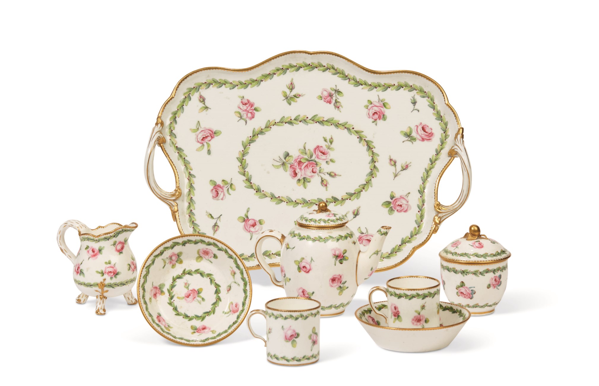 SERVICE A THE TETE A TETE EN PORCELAINE DE SEVRES, MARQUES AUX DEUX L
