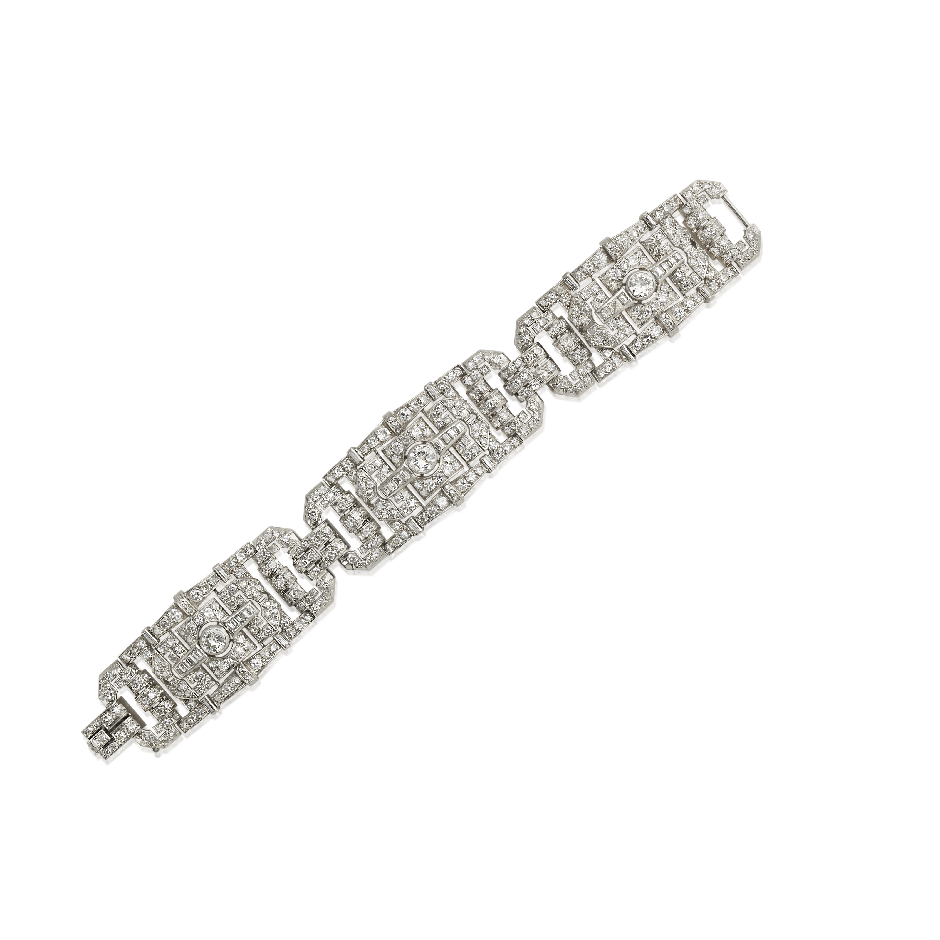 Bracelet Art Déco En Métal Argenté Avec Strass Violets - Longueur 18,5 Cm - Occasion