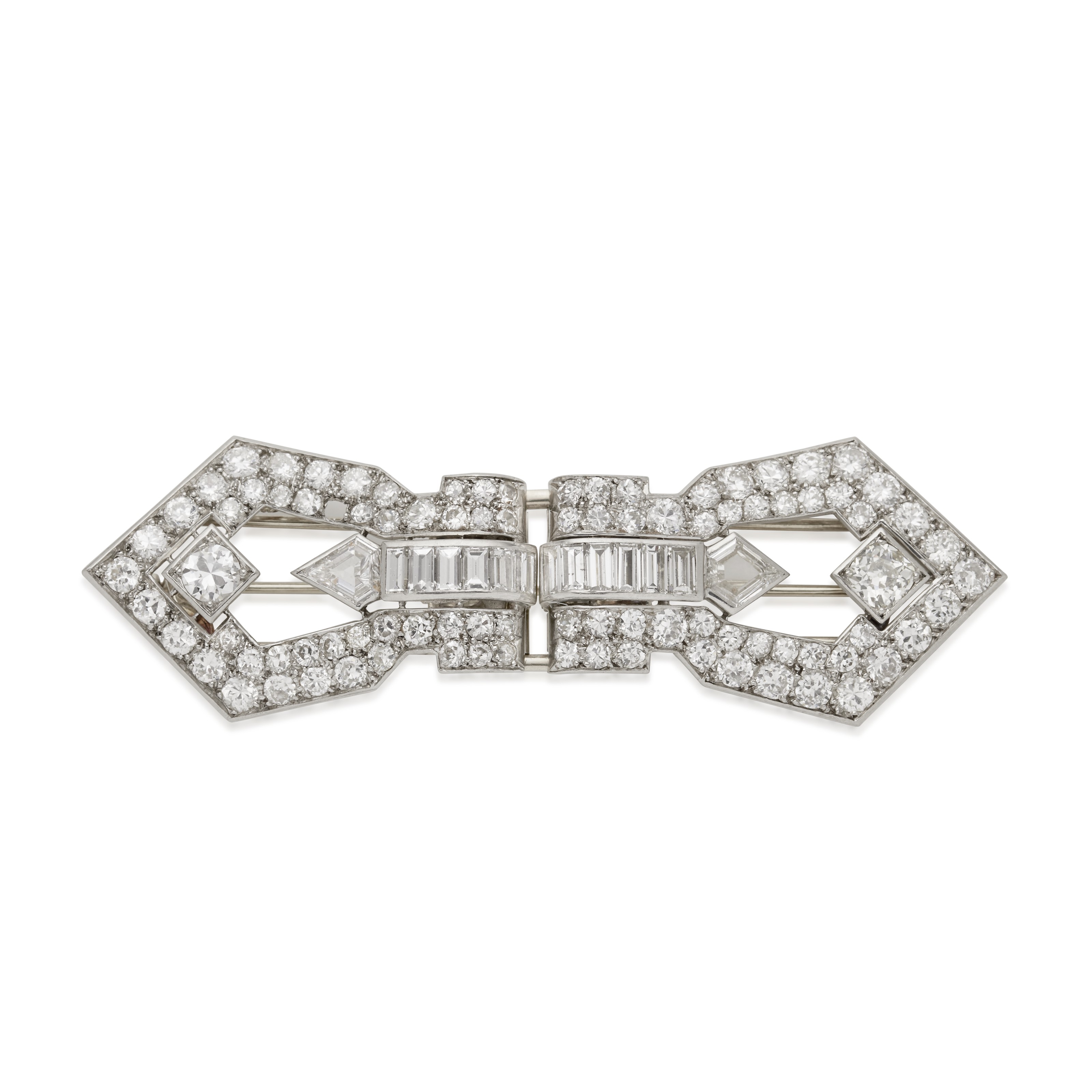Broche Clip Art Déco En Platine Avec Diamants - 2,40 Carats - Pièce D'occasion