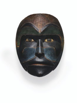 Masque Ethnique En Bois - Colombie Britannique - 21x19 Cm - Vintage Avec Restaurations