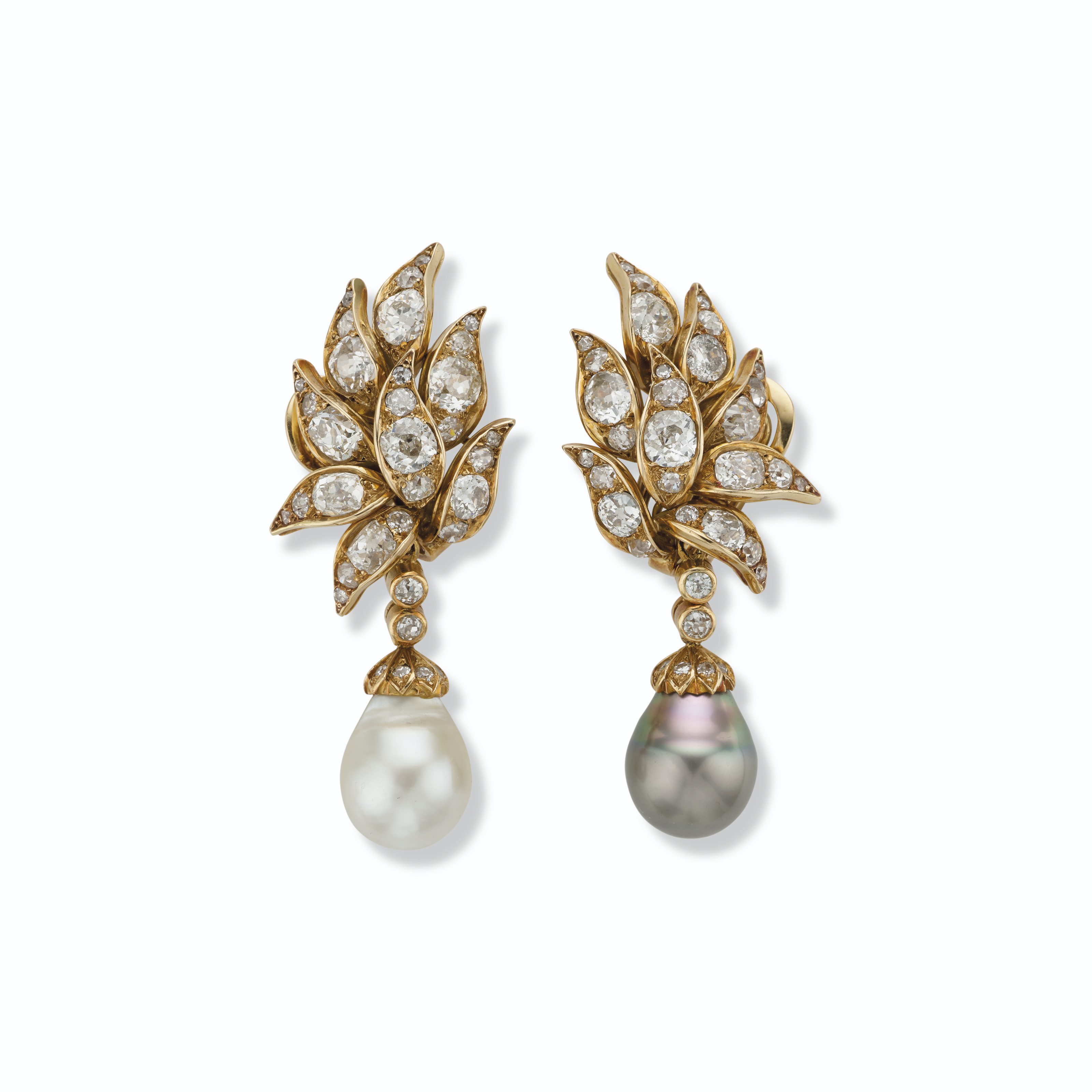 Boucles D'oreilles René Gouin - Croix Provençale Avec Cœur Et Zircons - Plaqué Or Jaune - Occasion Très Bon état