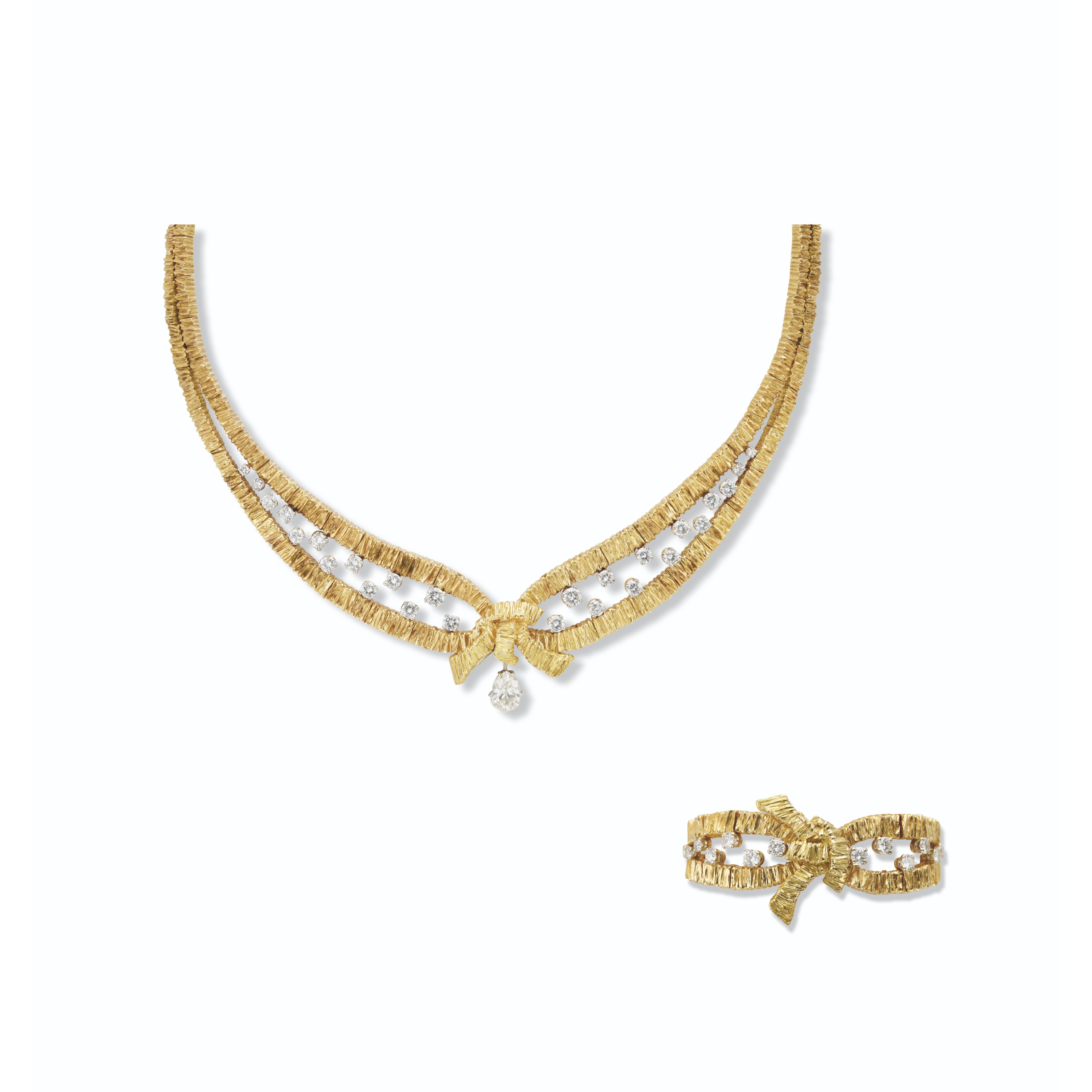Ensemble Bijou Collier Et Bracelet - Finition Diamant Rose - Occasion