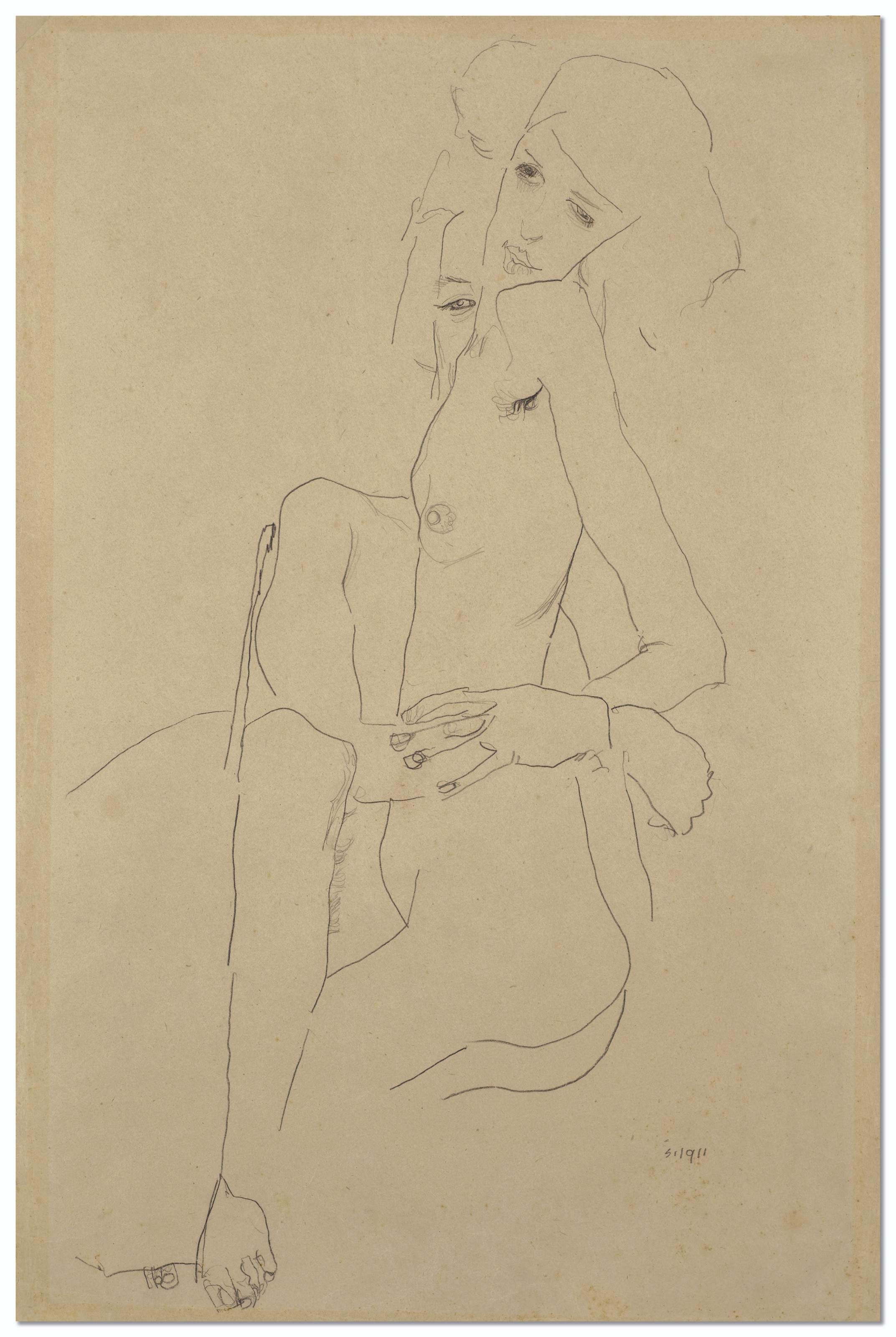 Egon Schiele (1890-1918), The Embrace, 1911. Pencil on paper. 57 x 37.8 cm (22½ x 14⅞ in). Sold for €560,000 on 30 June 2021 at Christie’s in Paris