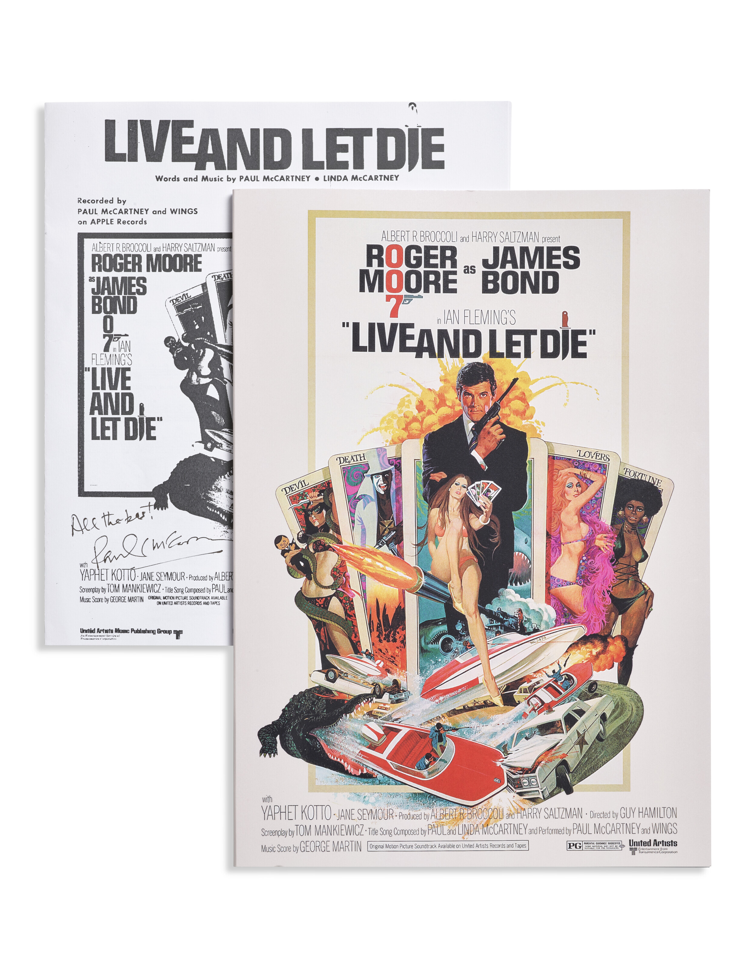 LIVE AND LET DIE (1973), LIVE AND LET DIE SONG SCORE, SIGNED BY SIR