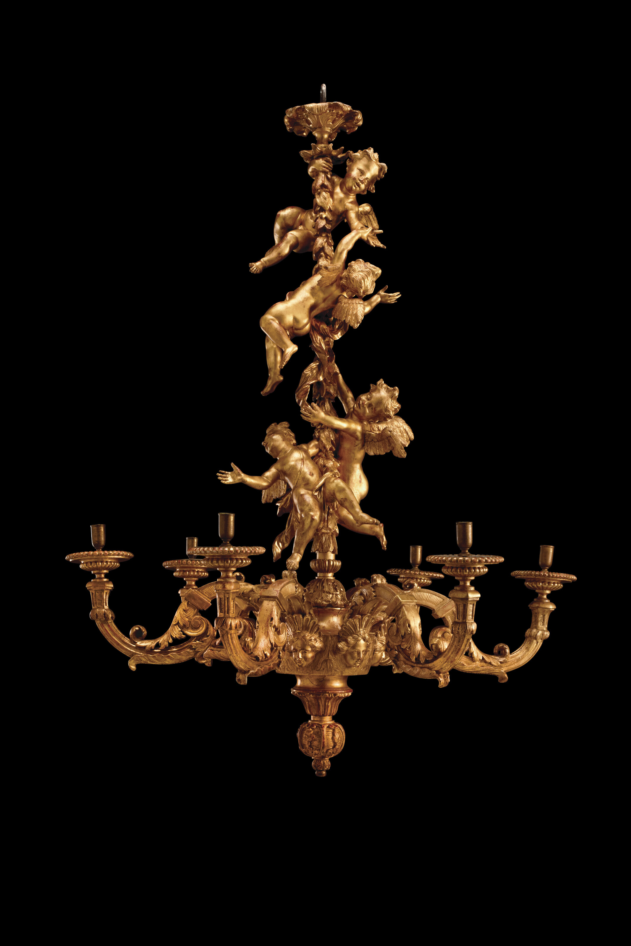 A French giltwood six-branch chandelier, early 18th century and later, from Yves Saint Laurent and Pierre Berg&eacute;&rsquo;s Paris home, which was
acquired by Yves Saint Laurent from the collection of Bernard Steinitz (1933-2012), Benjamin&rsquo;s father. 47&frac14; in (120 cm) high; 35&frac12; in (90 cm) diameter. Estimate: &pound;60,000-80,000. Offered in Provenance Revealed: Galerie Steinitz on 21 September 2022 at Christie&rsquo;s in London
