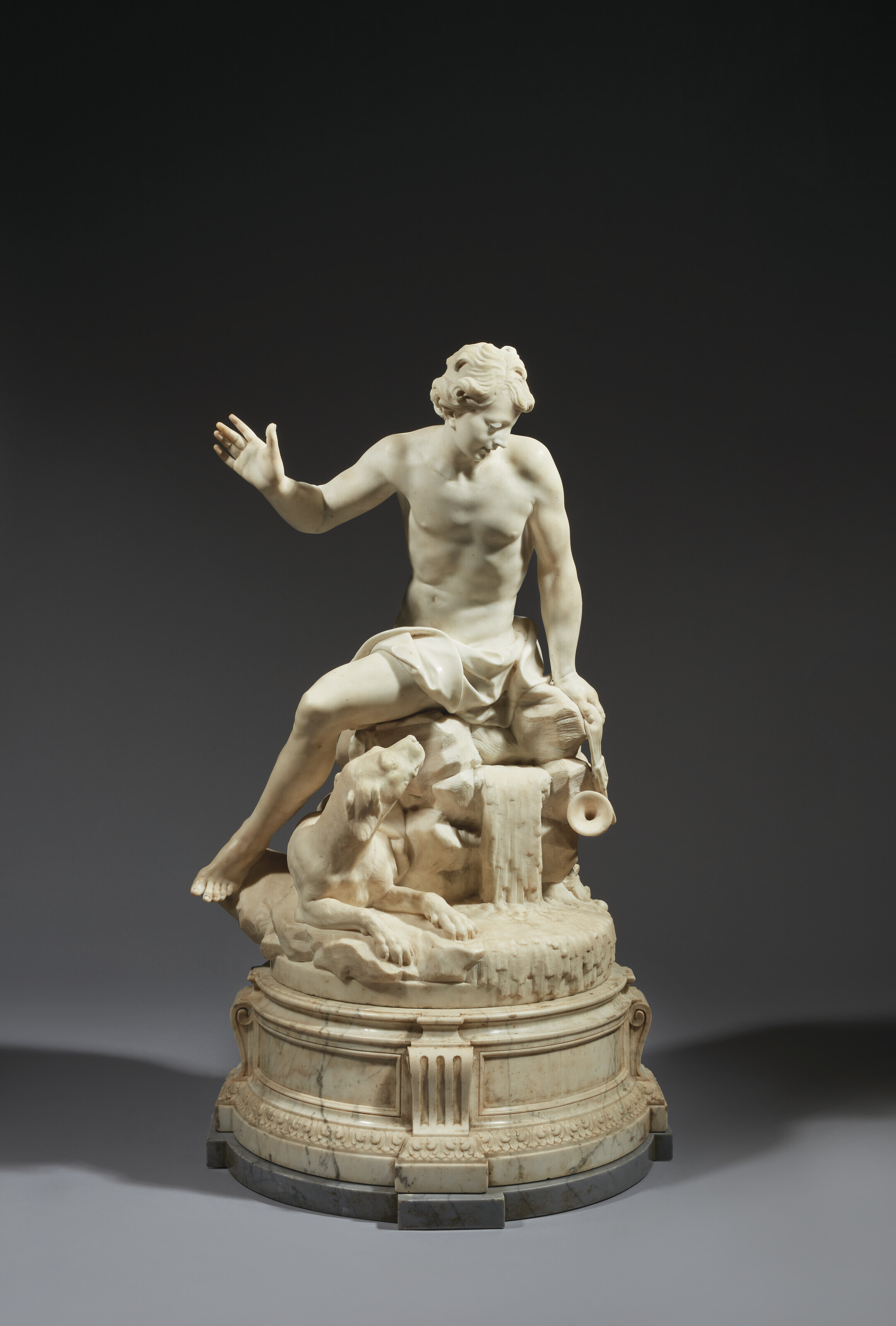 Narcissus contemplating his image in the water, Paris school, mid-18th century, possibly by Jean-Baptiste Dupont, recorded in the celebrated collection of Louis-Antoine Crozat, Baron de Thiers (1699-1770),&nbsp;son of the financier Antoine Crozat who was considered the &lsquo;richest man in France&rsquo;. 29&frac12; in (74.5 cm) high, overall. Estimate: &pound;100,000-150,000. Offered in Provenance Revealed: Galerie Steinitz on 21 September 2022 at Christie&rsquo;s in London