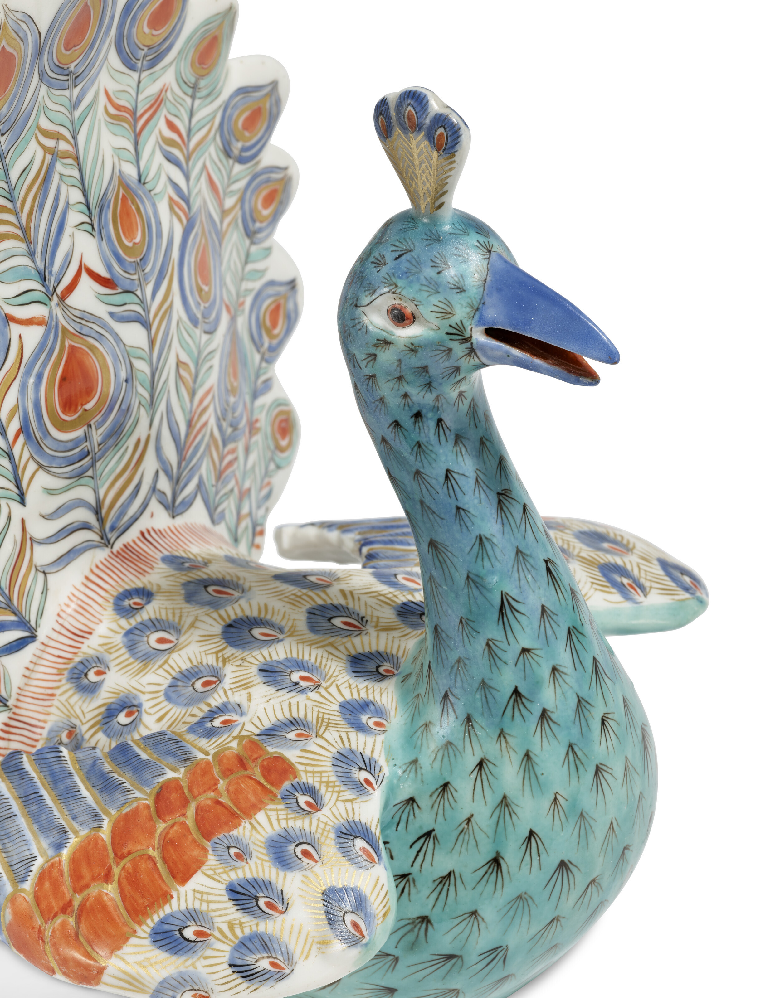 A MEISSEN PORCELAIN MODEL OF A PEACOCK, CIRCA 1731, BLUE