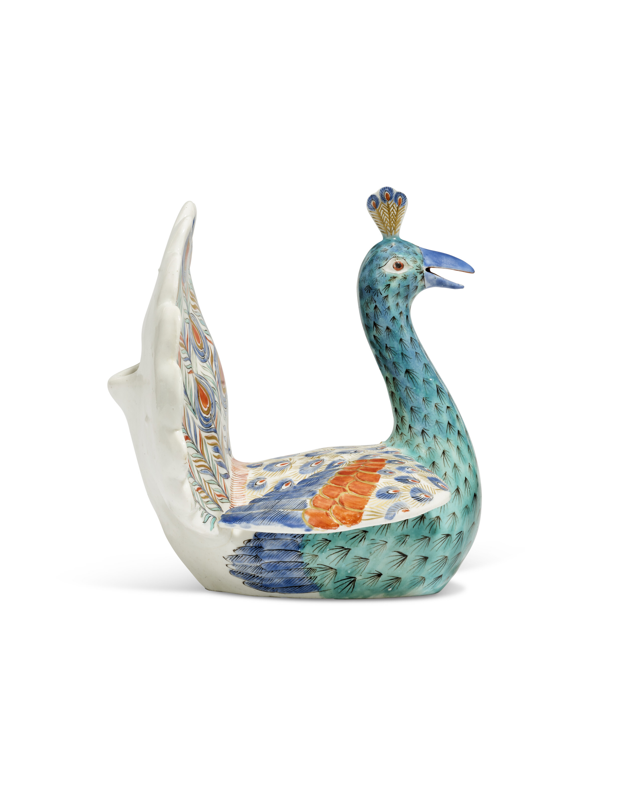 A MEISSEN PORCELAIN MODEL OF A PEACOCK, CIRCA 1731, BLUE