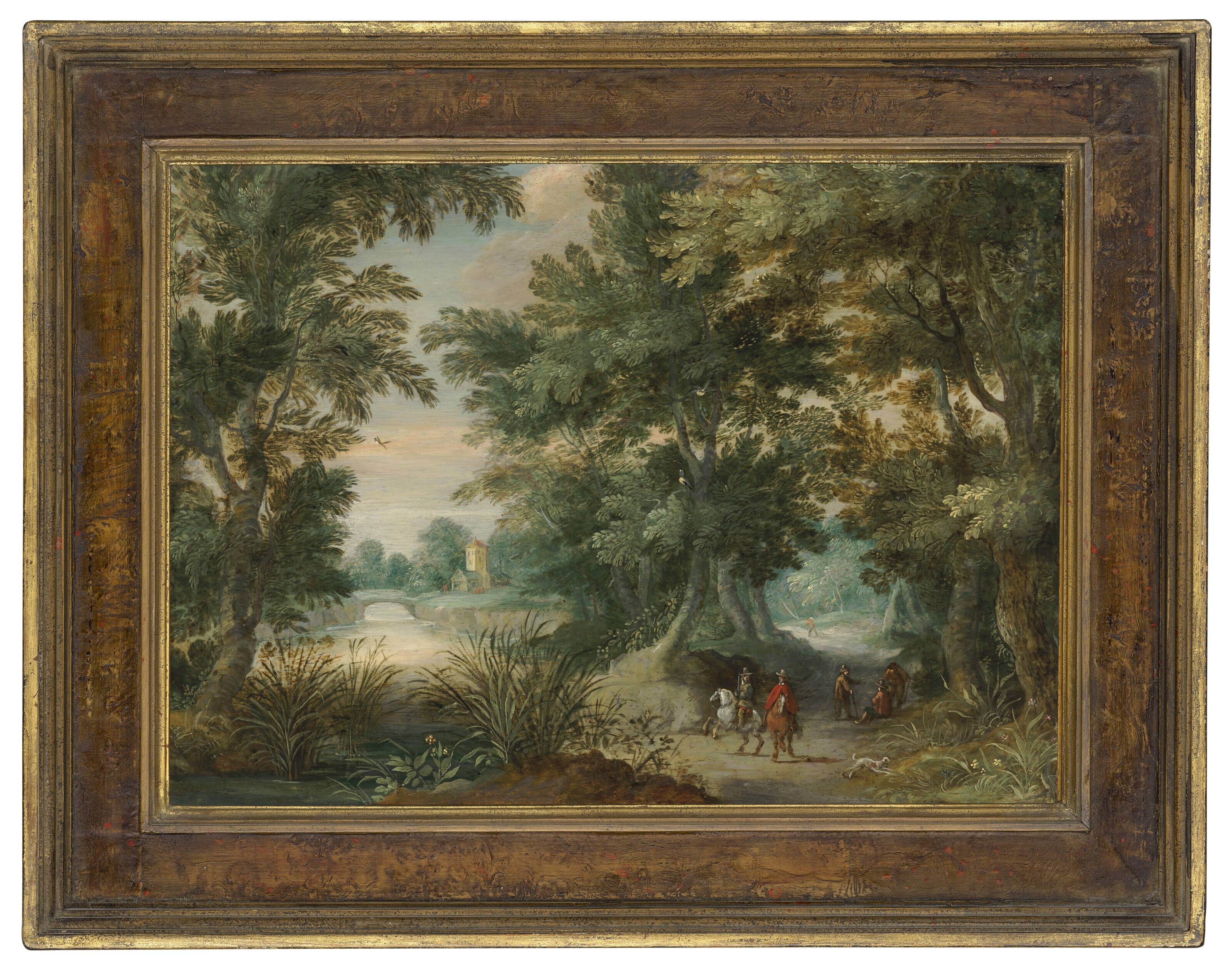 Catalog image of A forest landscape with riders on a path by a stream