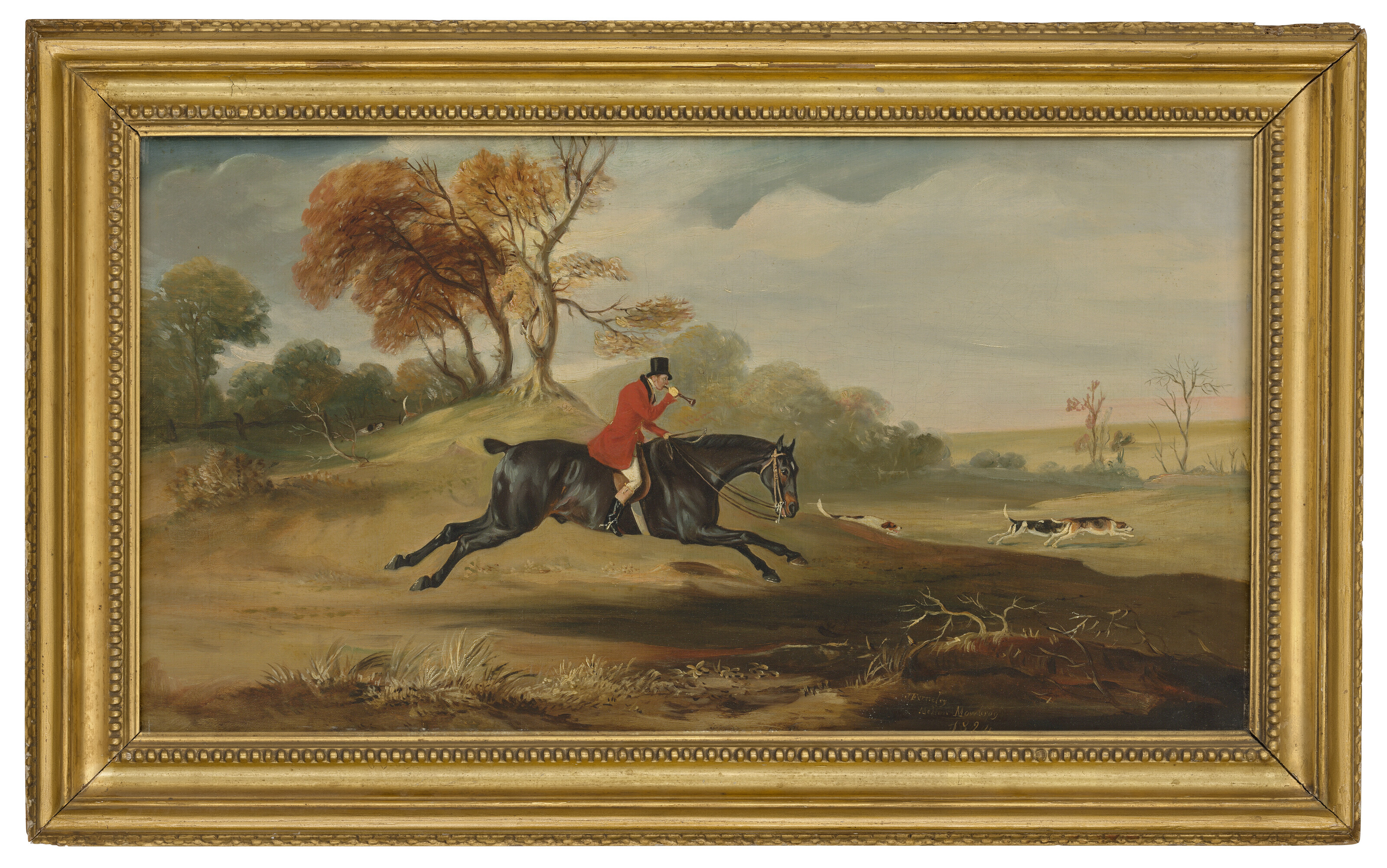 Catalog image of Anthony Adrian, 7th Earl of Kintore on Tom of Lincoln, hunting in an extensive …