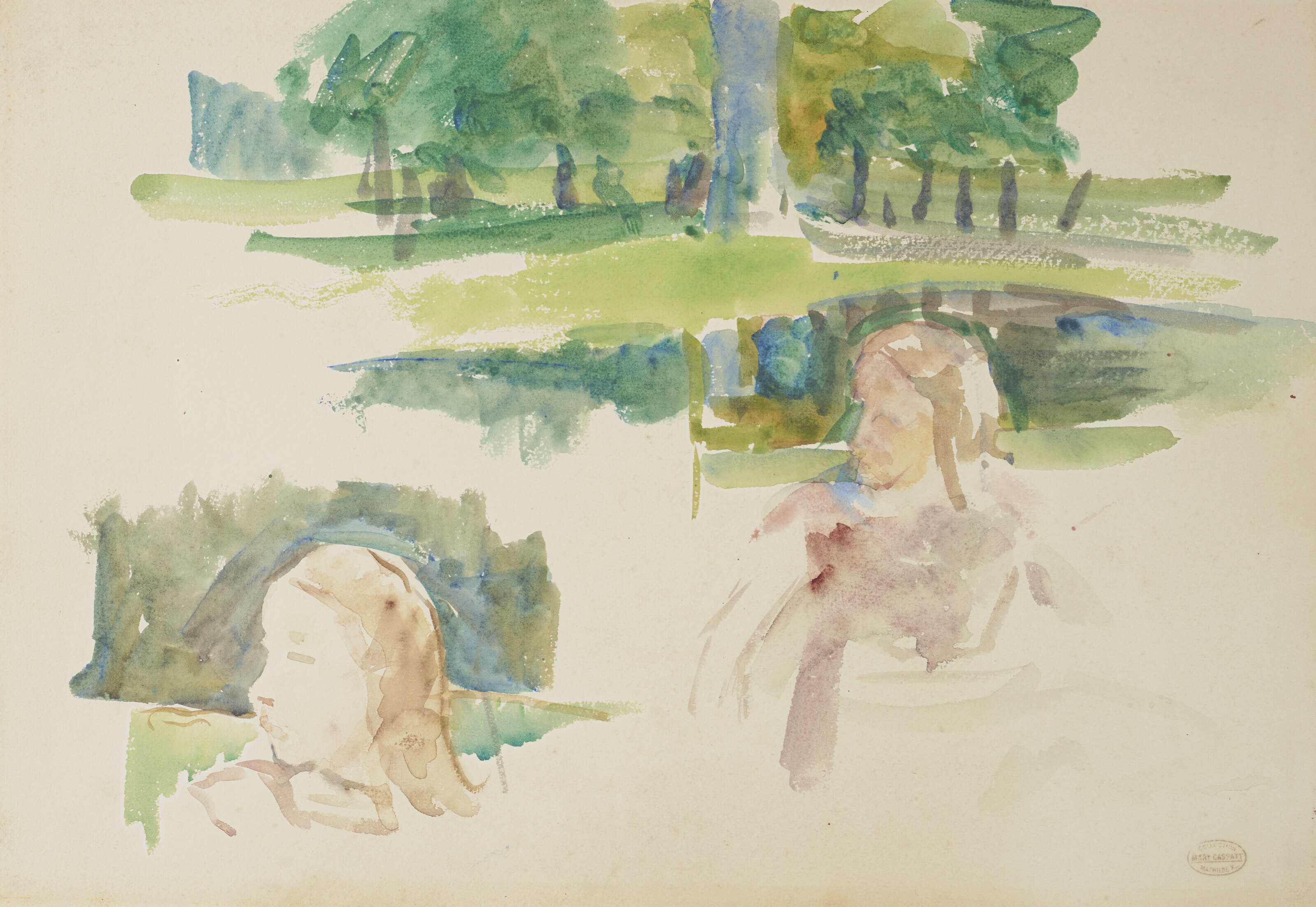 Étude de paysage à la rivière et d'enfants
