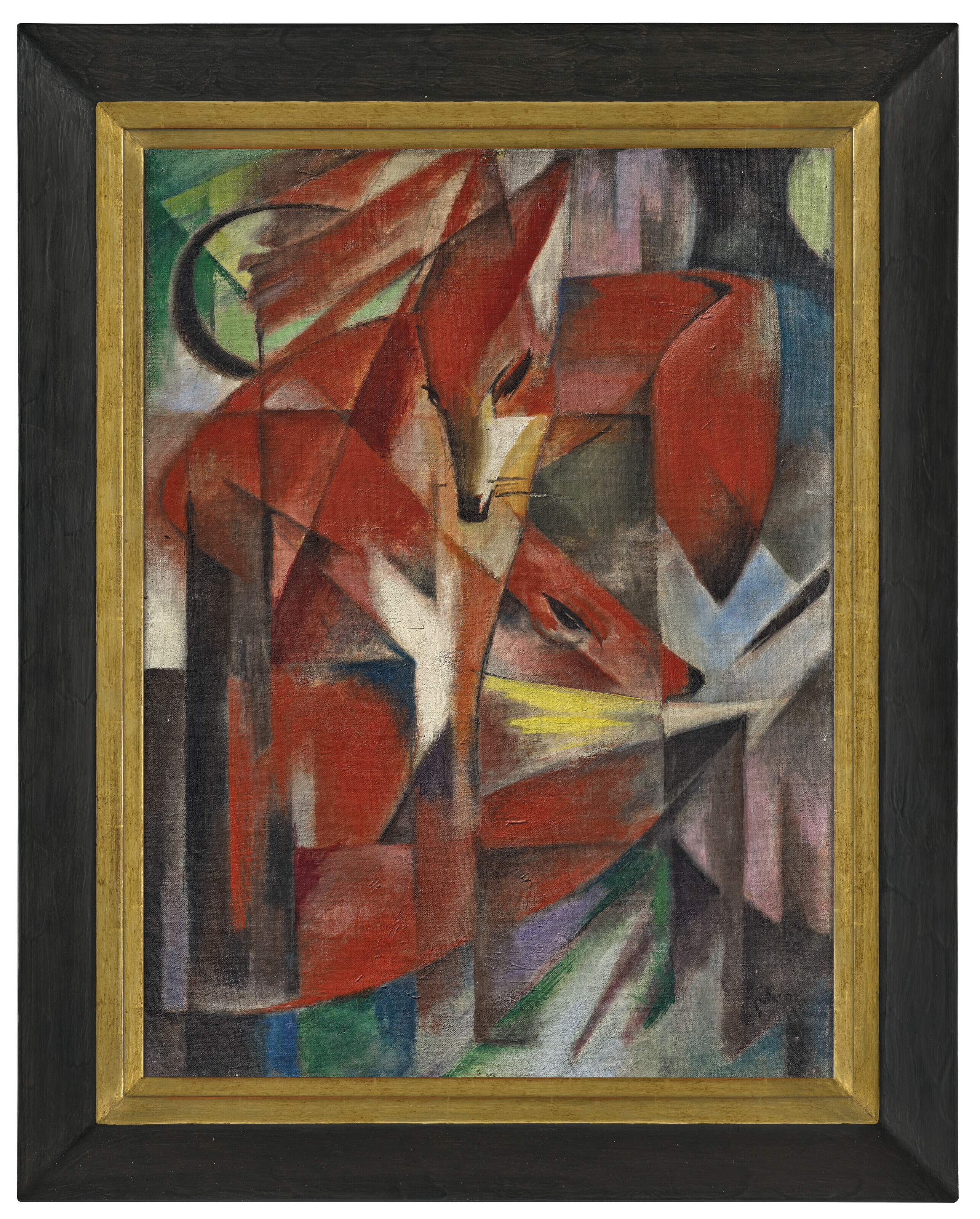 法兰兹·马尔克 (1880-1916)，《狐狸》，1913年作。油彩  画布。34¾ x 26¼ 英寸（88.3 x 66.4 公分）。此作由杜塞尔多夫市政府归还予库尔特及艾莎．格拉维的后人。2022年3月1日于佳士得伦敦售出，成交价42,654,500英镑